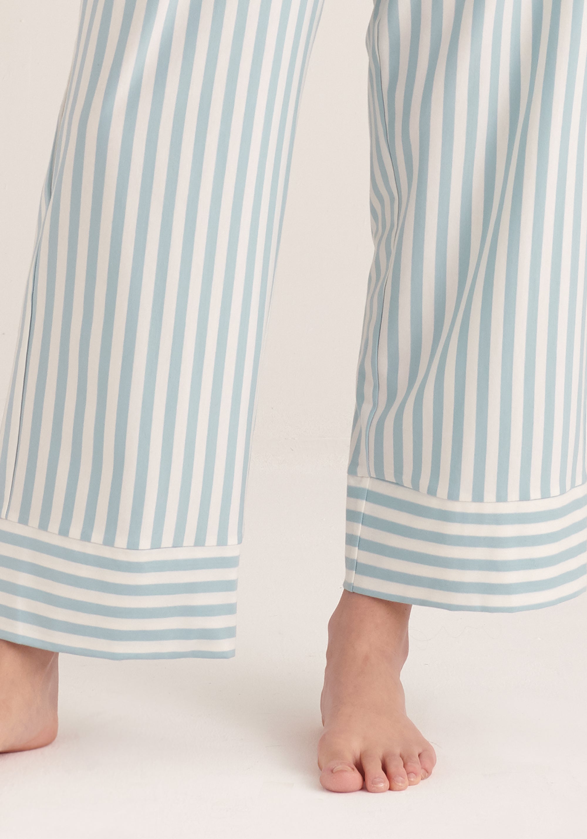 Paisie Striped Pyjama Bottoms in Blue and White Close Up