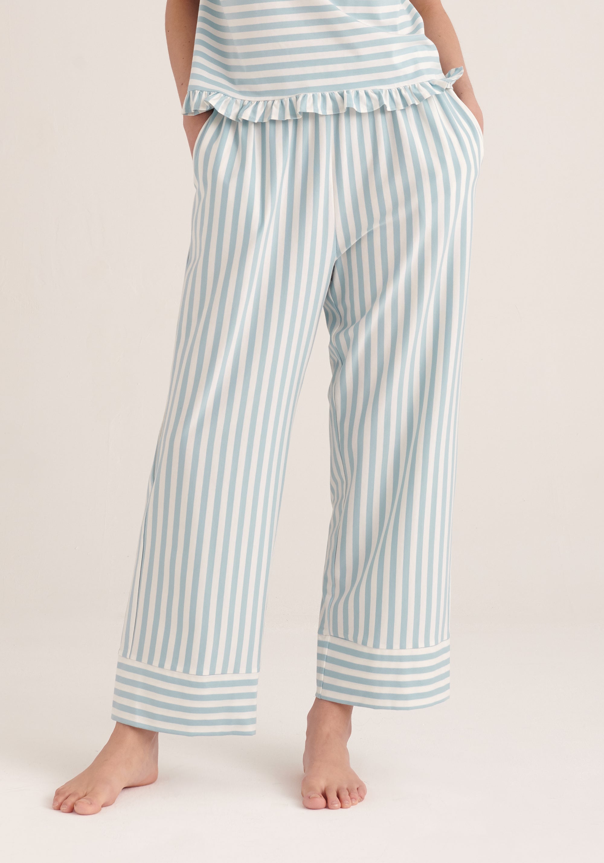 Paisie Striped Pyjama Bottoms in Blue and White