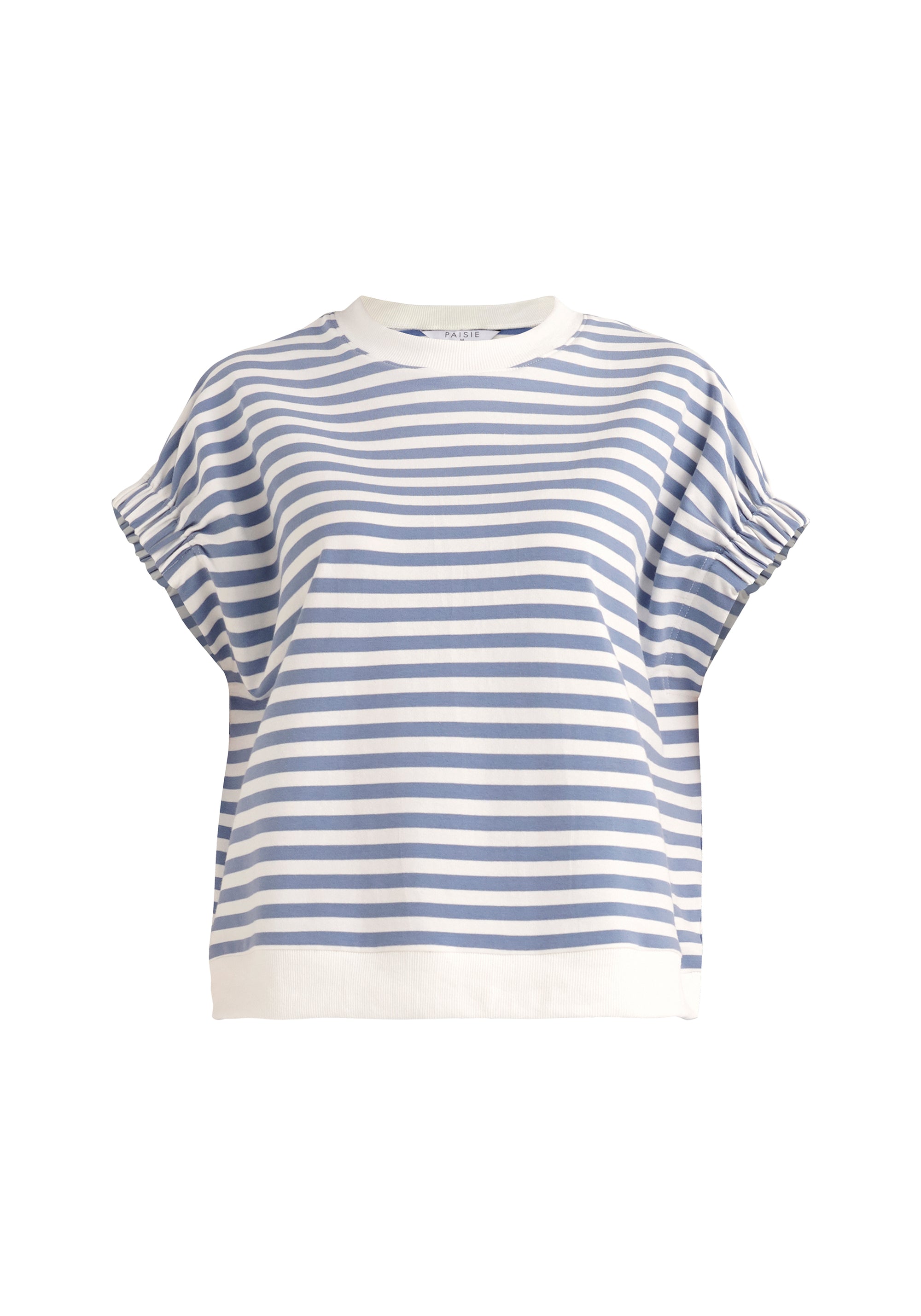 Paisie Striped Short Sleeve Sweatshirt in Blue and White Cut Out