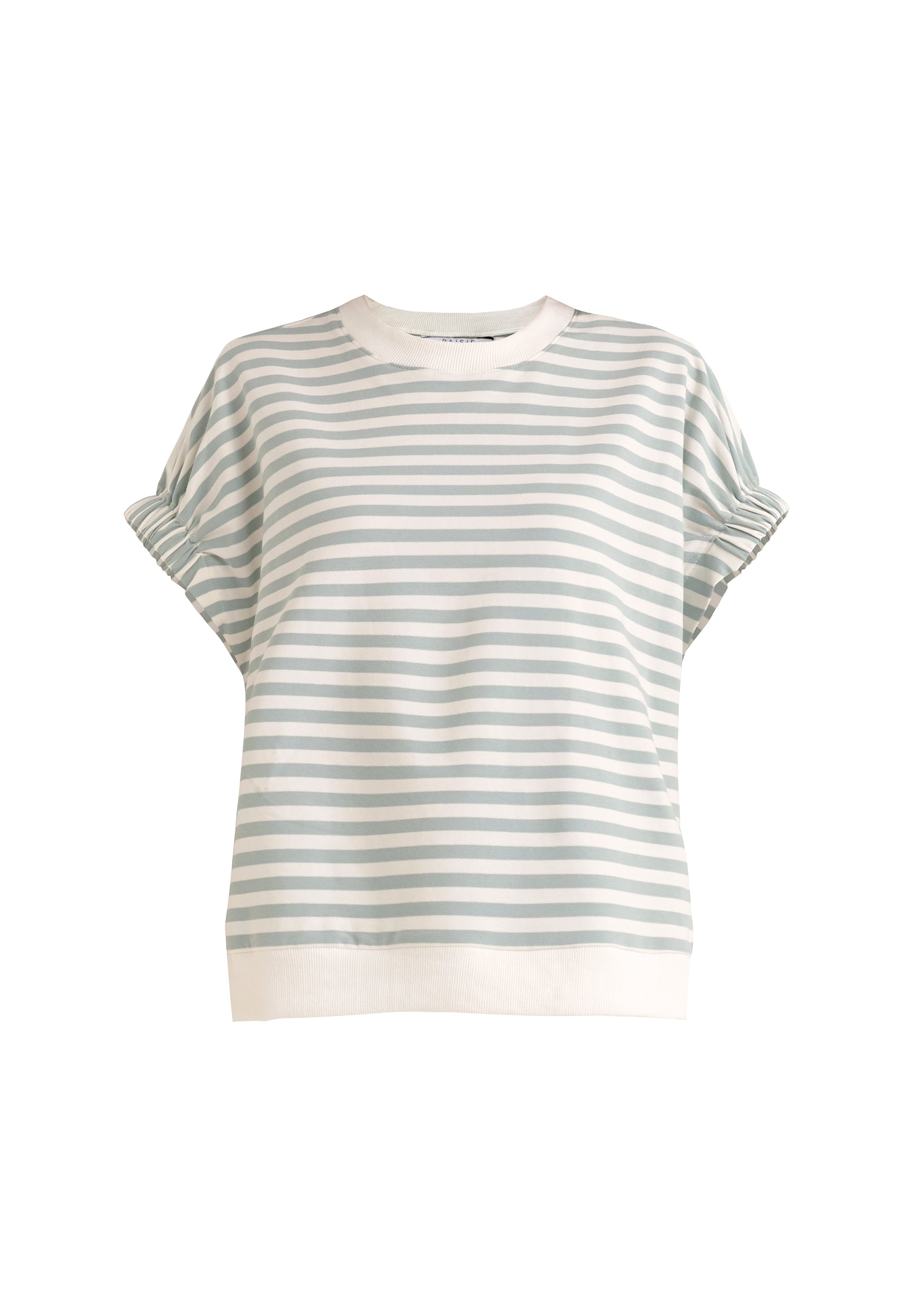 Paisie Striped Short Sleeve Sweatshirt in Green and White Cut Out