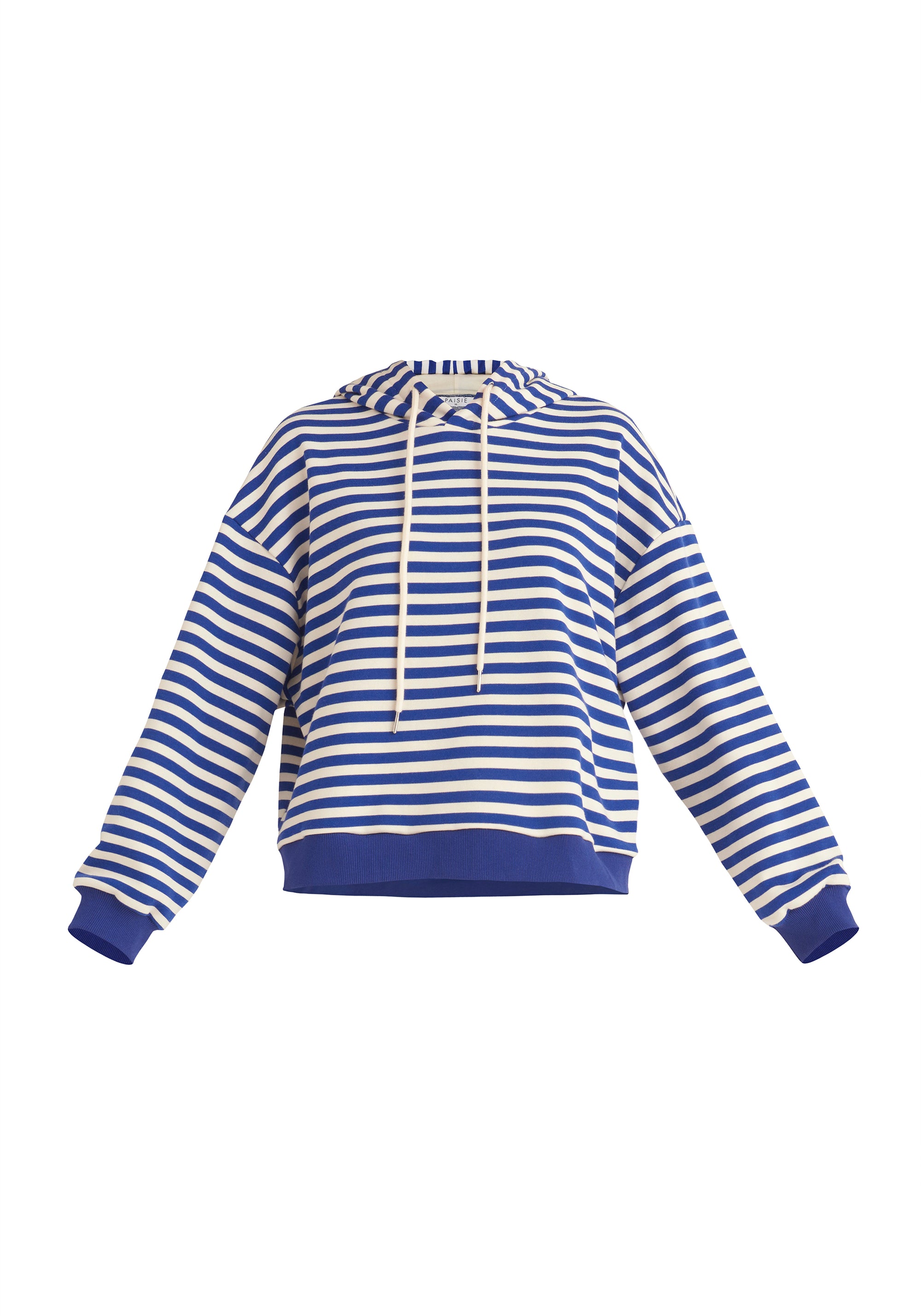 Paisie Striped Cotton Hoodie with Drawstrings in Blue and Cream Cut Out