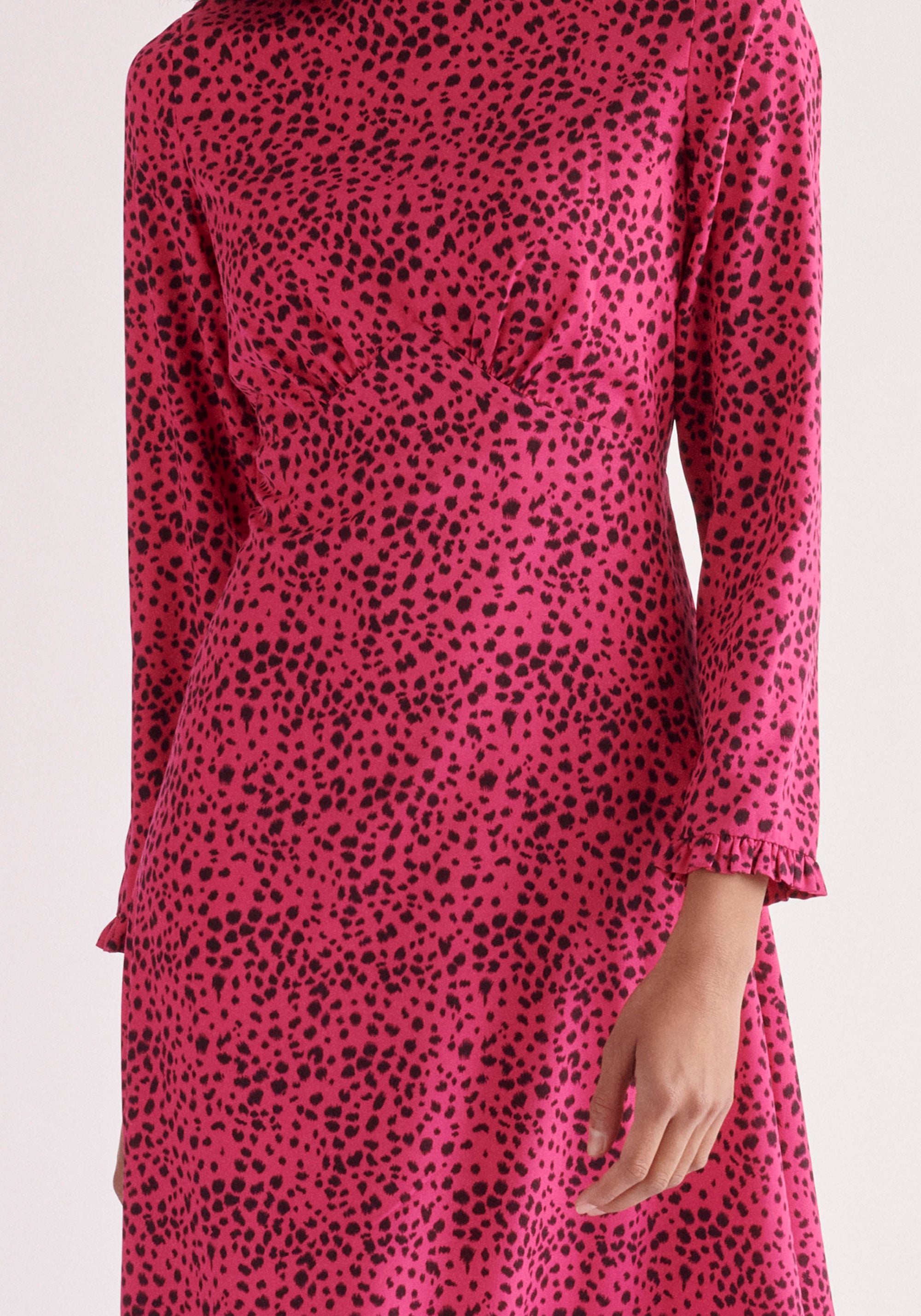 Paisie Midi Dalmatian Print Dress in Hot Pink Close Up