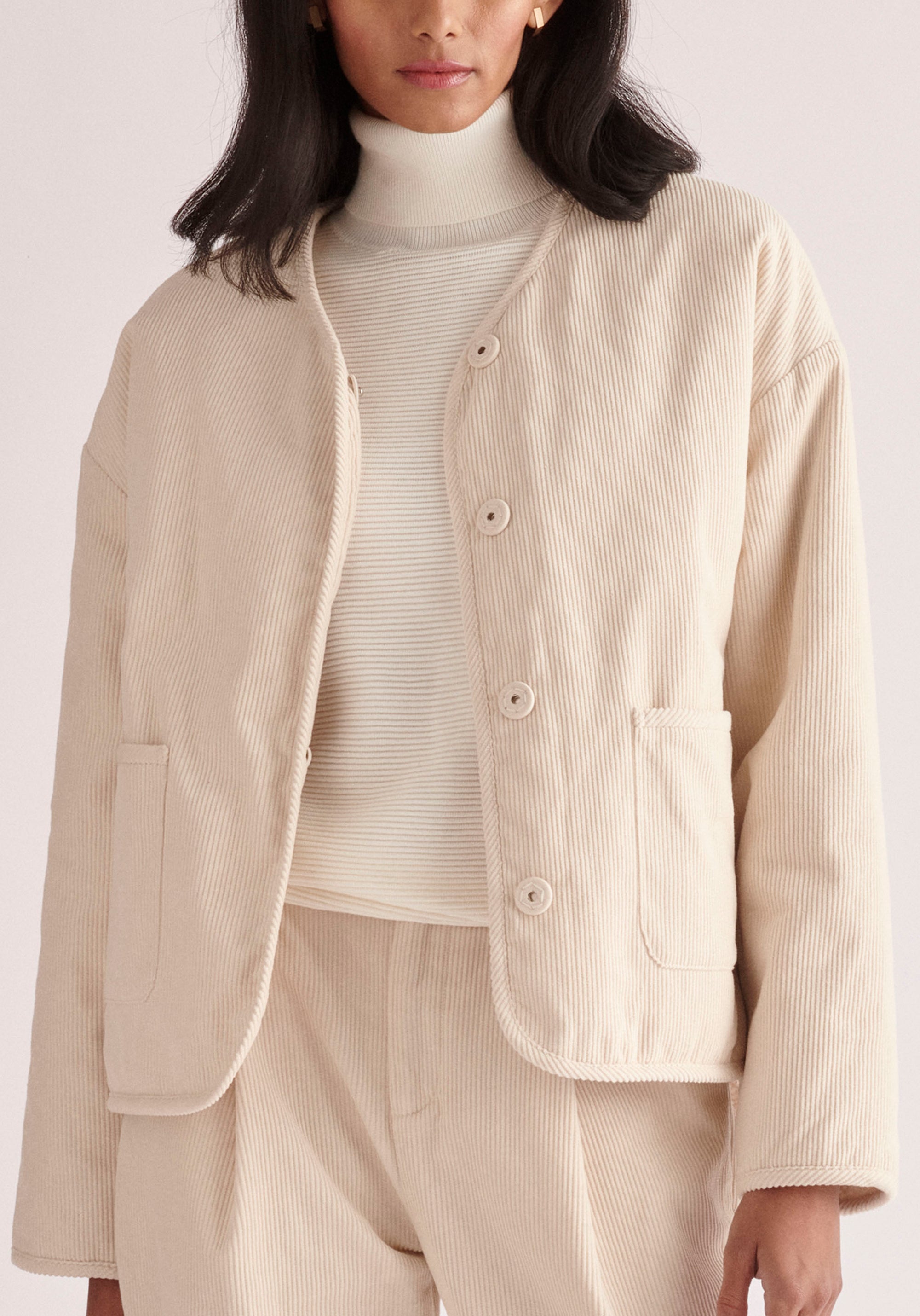 Paisie Reversible Corduroy and Fleece Jacket in Cream Close Up