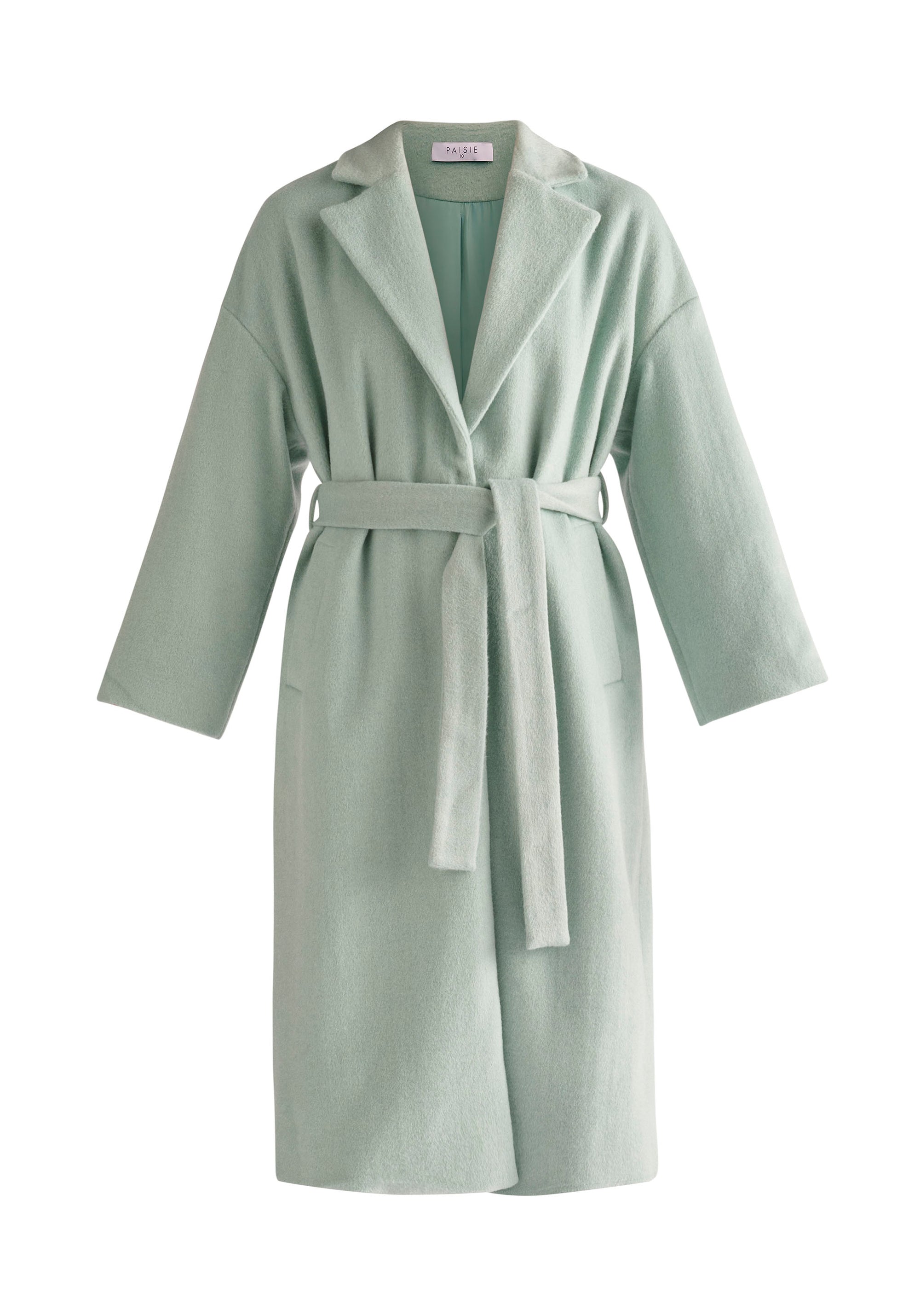 Pasie Belted Wool Blend Coat in Mint Green Cut Out