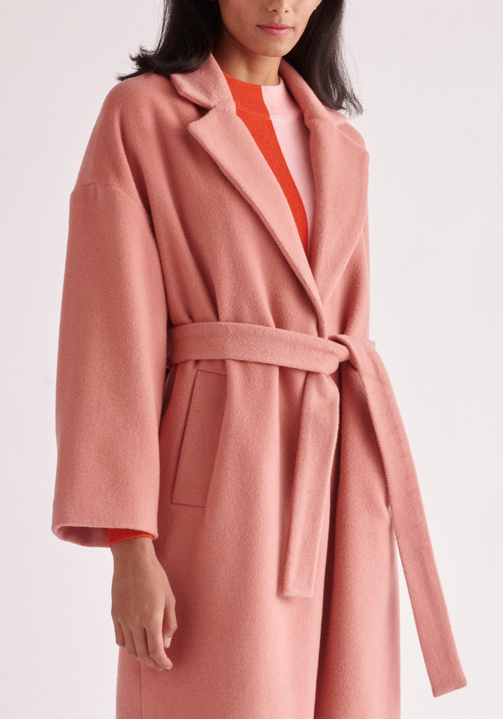 Paisie Belted Wool Blend Coat in Pink Close Up