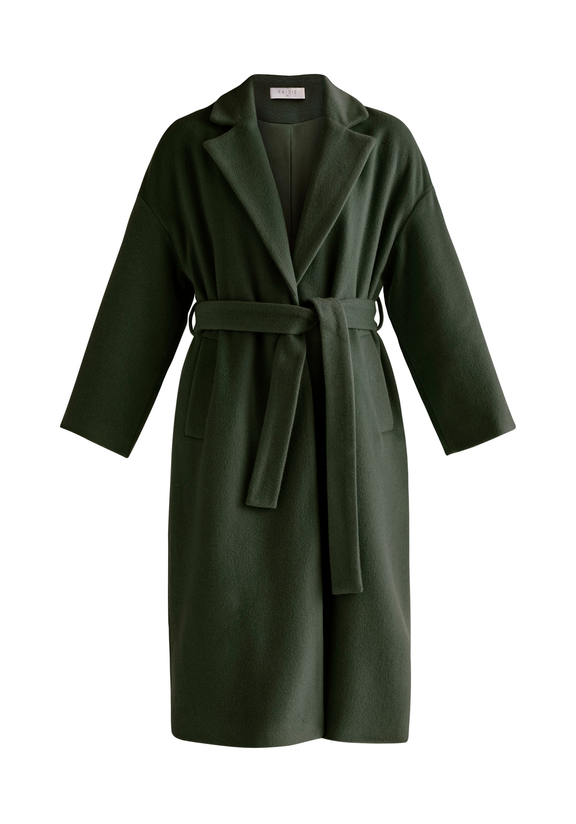 Paisie Belted Wool Blend Coat in Dark Green Cut Out