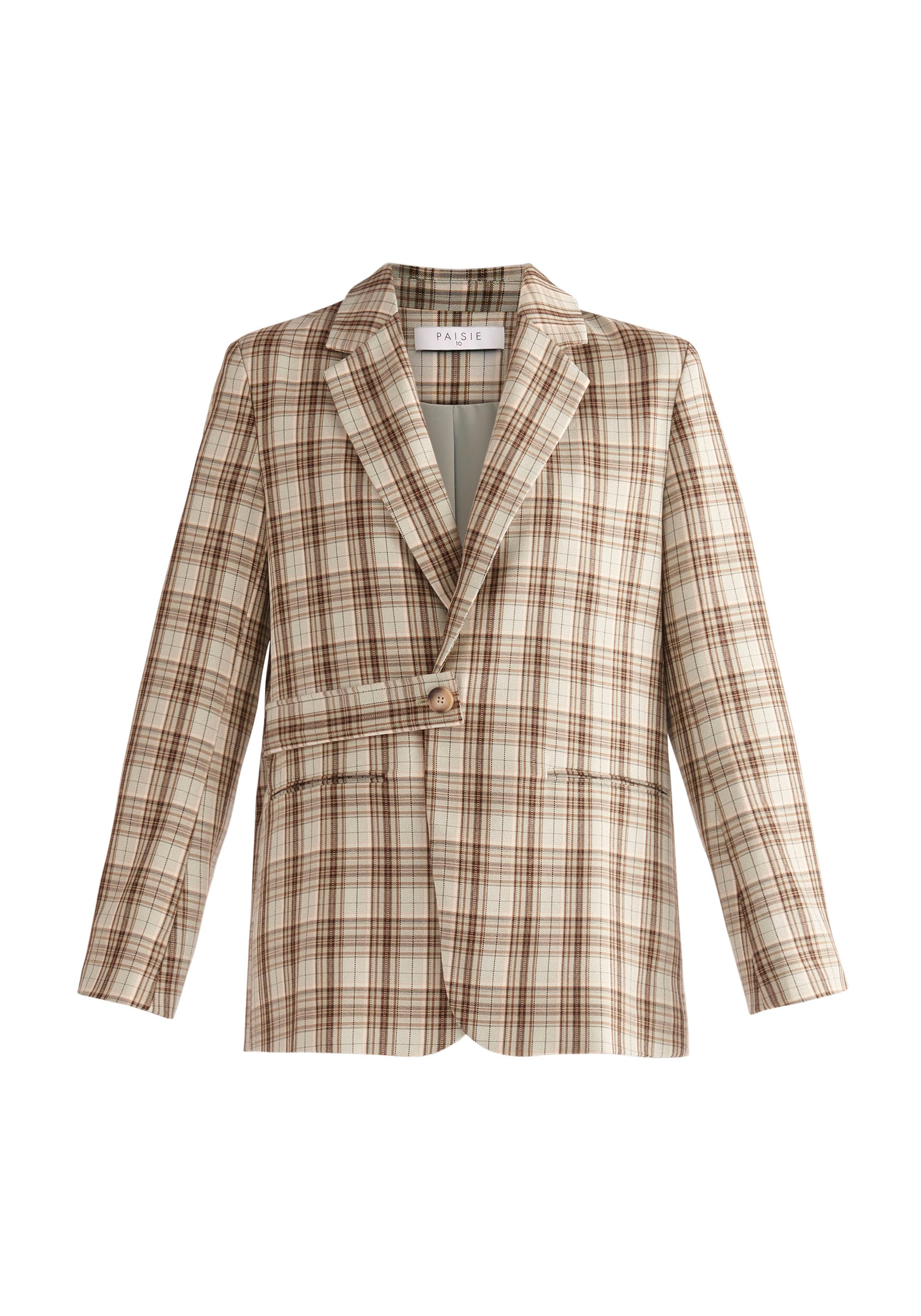 Paisie Belted Plaid Blazer in Green and Brown Tones Cut Out