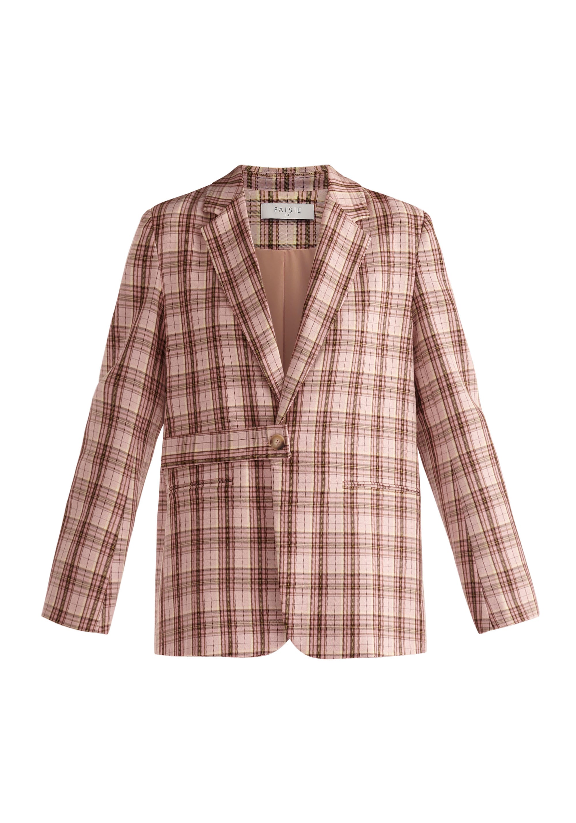 Paisie Belted Plaid Blazer in Green and Brown Tones Cut Out