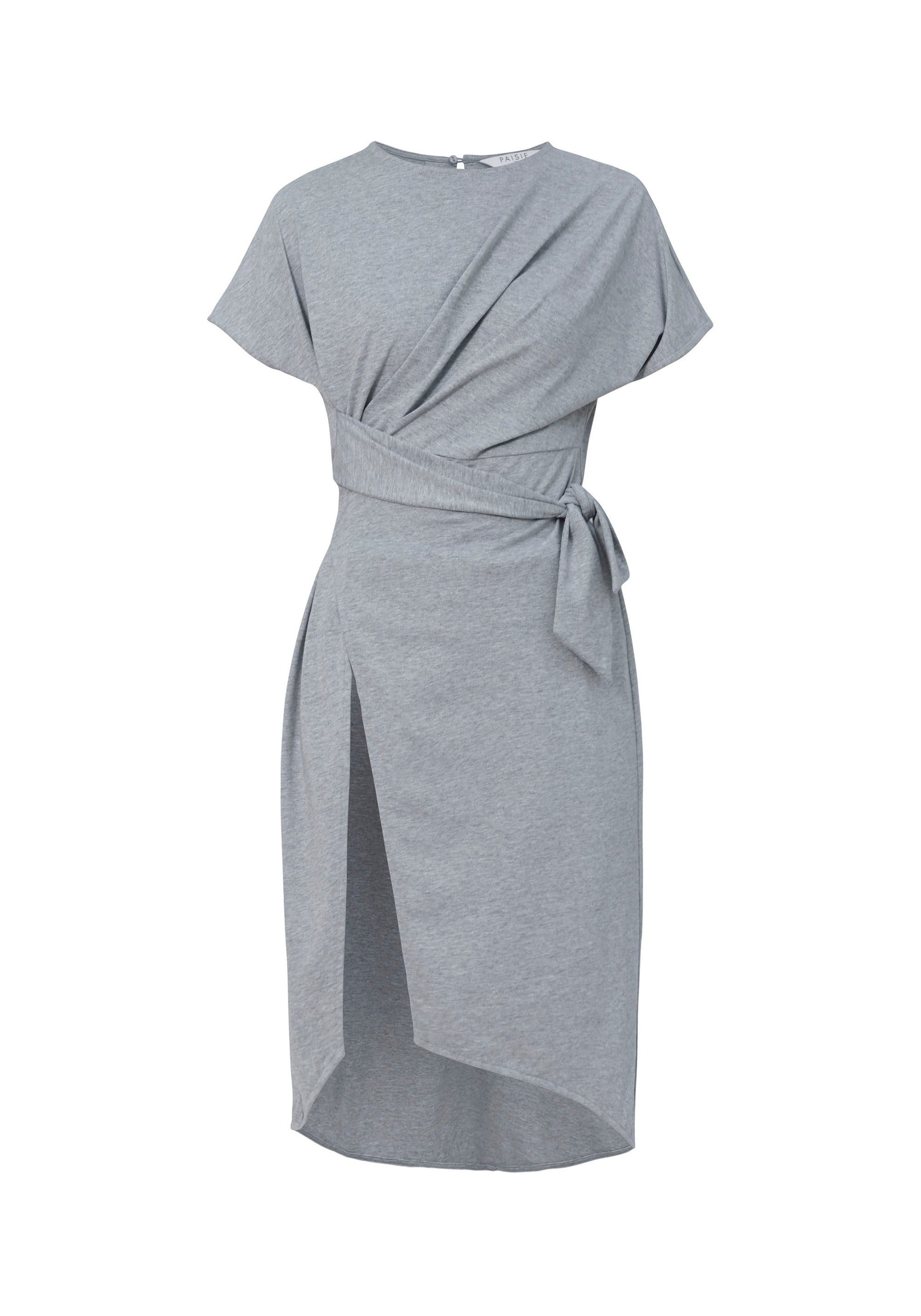 Paisie Long Front Tie Tunic Top in Grey Cut Out