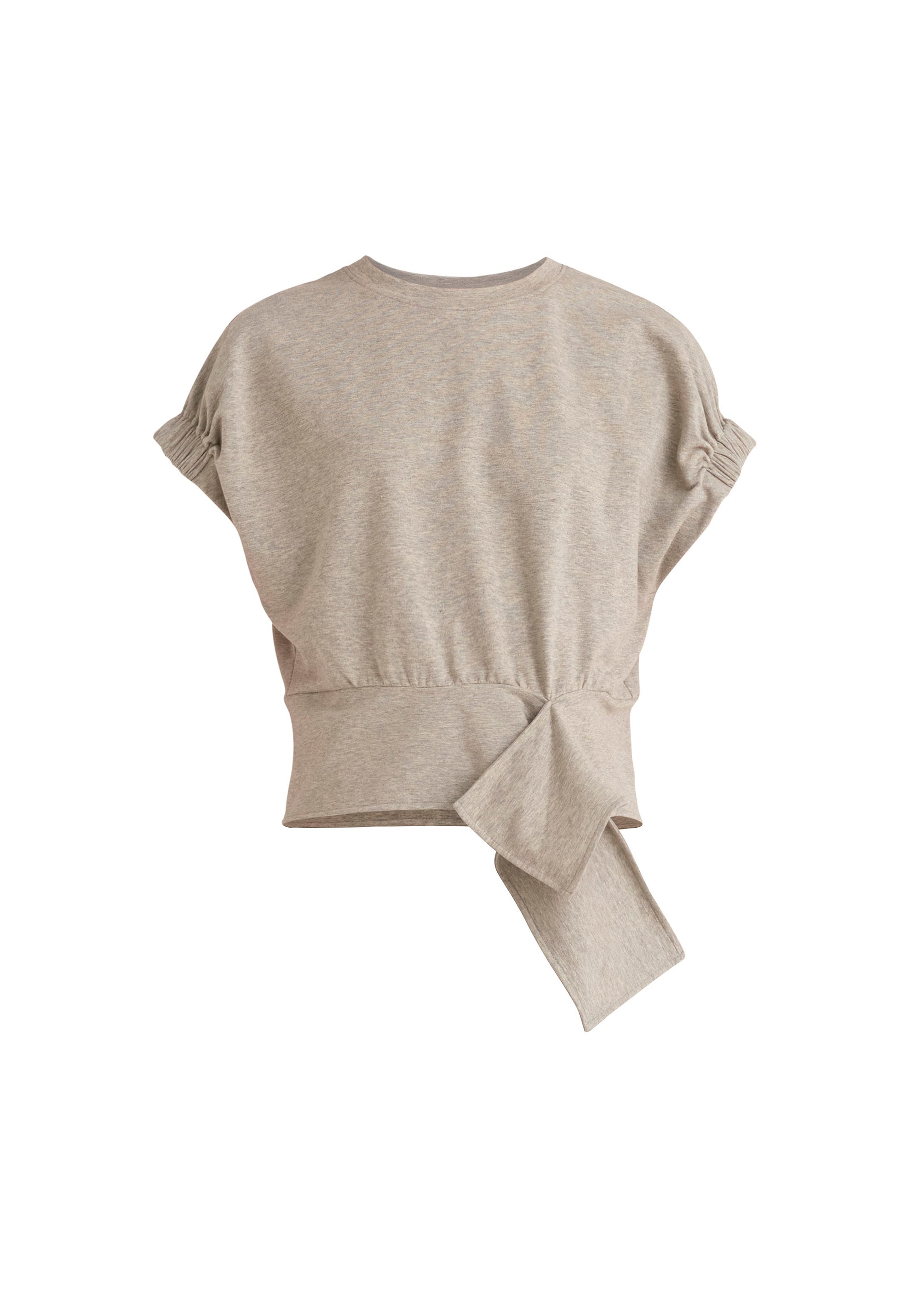 Paisie Short Sleeve Sweatshirt with Waist Detail in Light Grey Cut Out