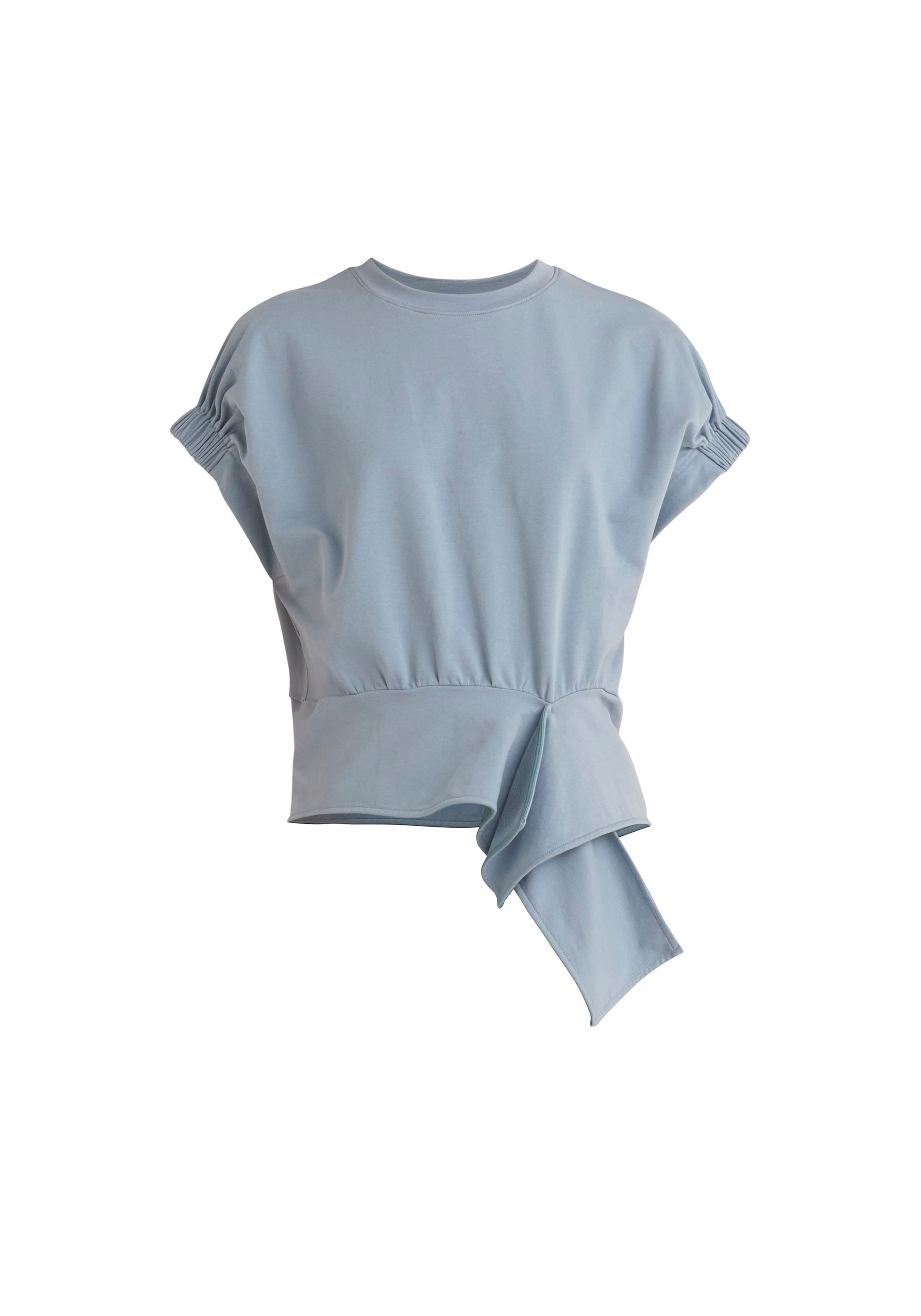 Paisie Short Sleeve Sweatshirt with Waist Detail in Light Blue Cut Out