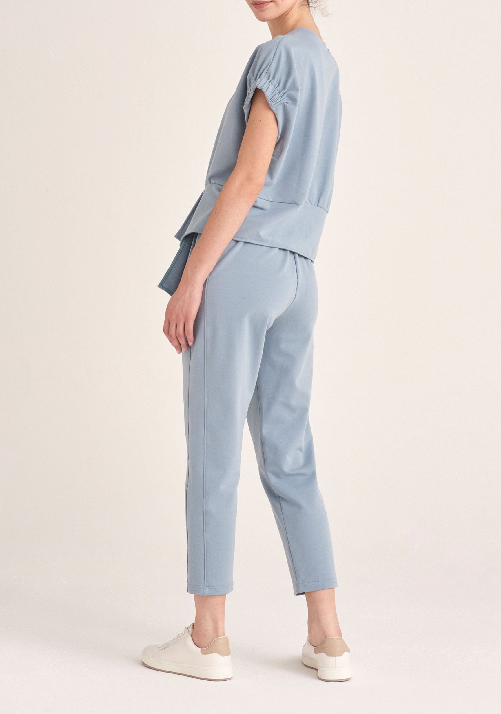 Paisie Short Sleeve Sweatshirt with Waist Detail in Light Blue  Back