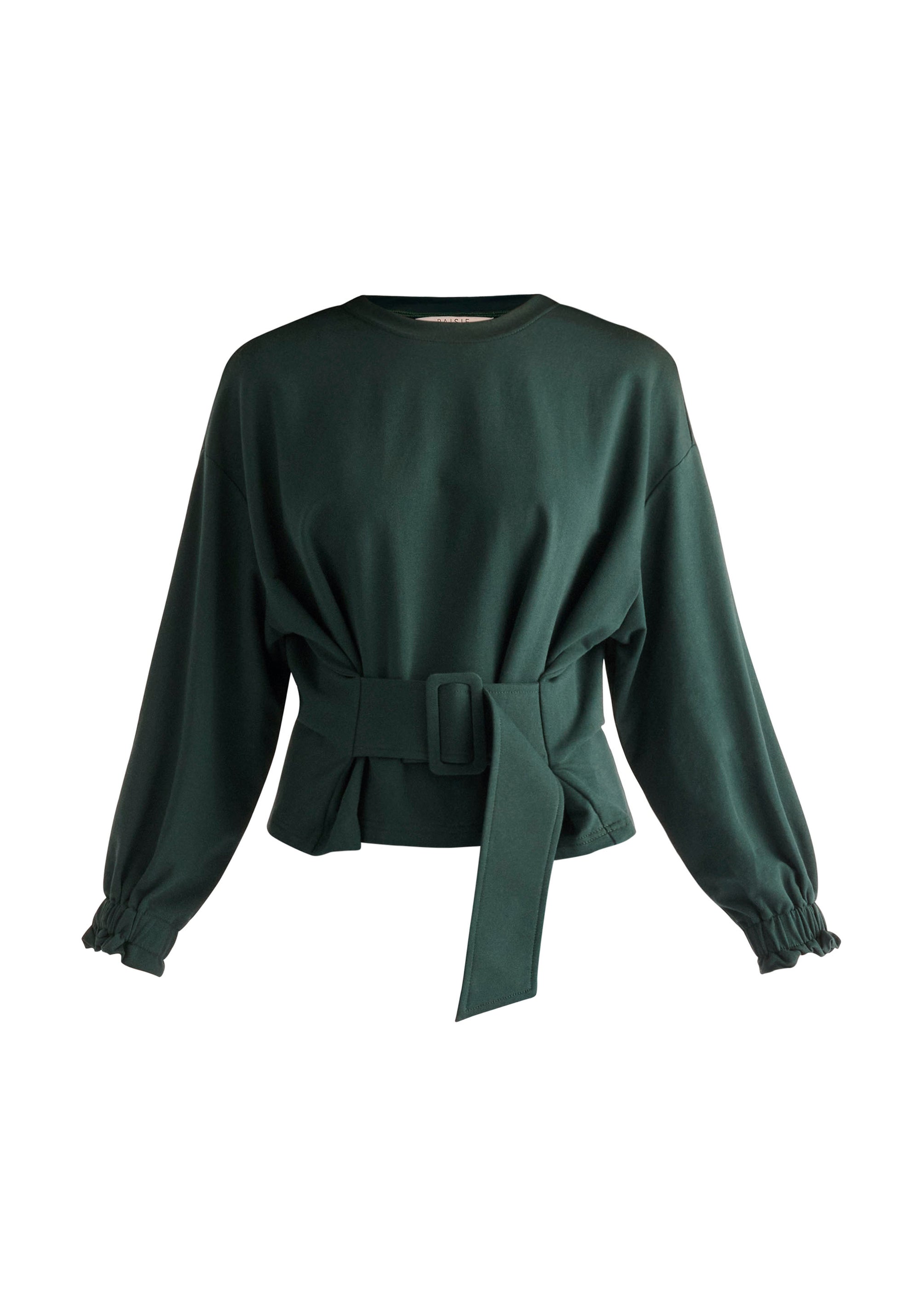 Paisie Belted Cotton Sweatshirt in Dark Green Cut Out