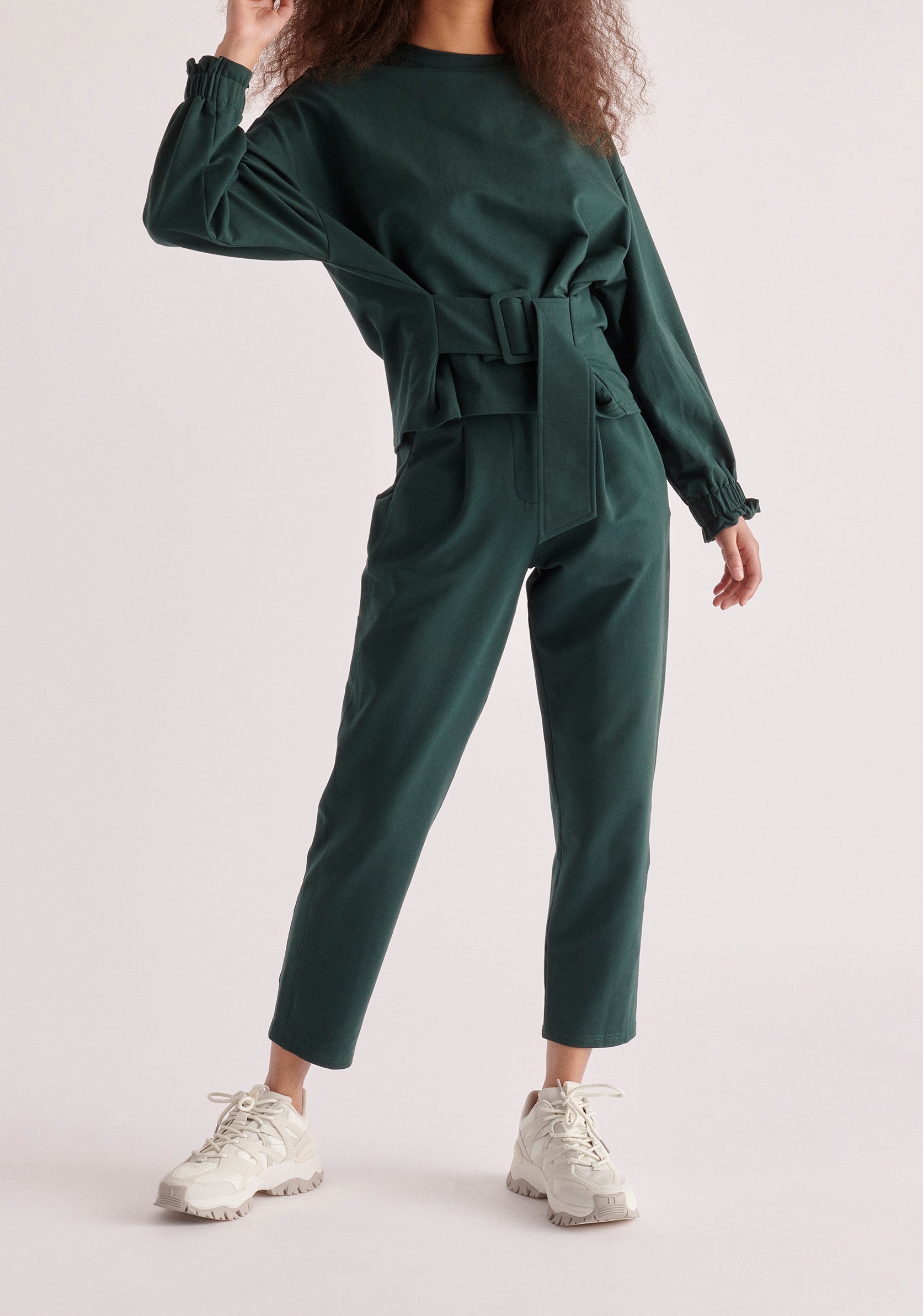 Paisie Belted Cotton Sweatshirt in Dark Green 