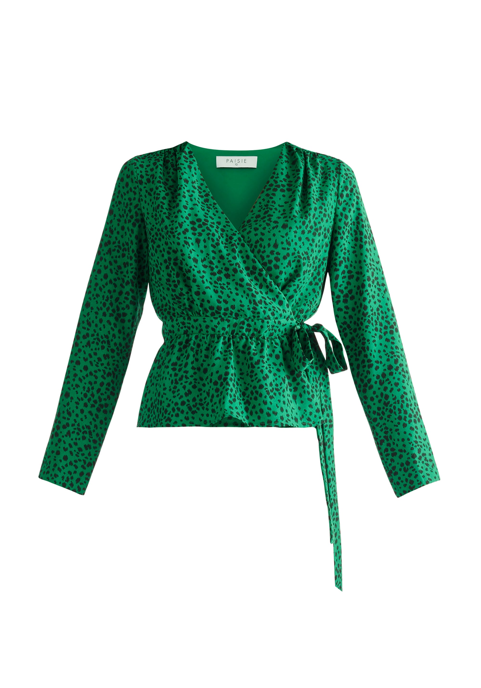 Paisie Dalmatian Print Wrap Blouse in Green Cut Out