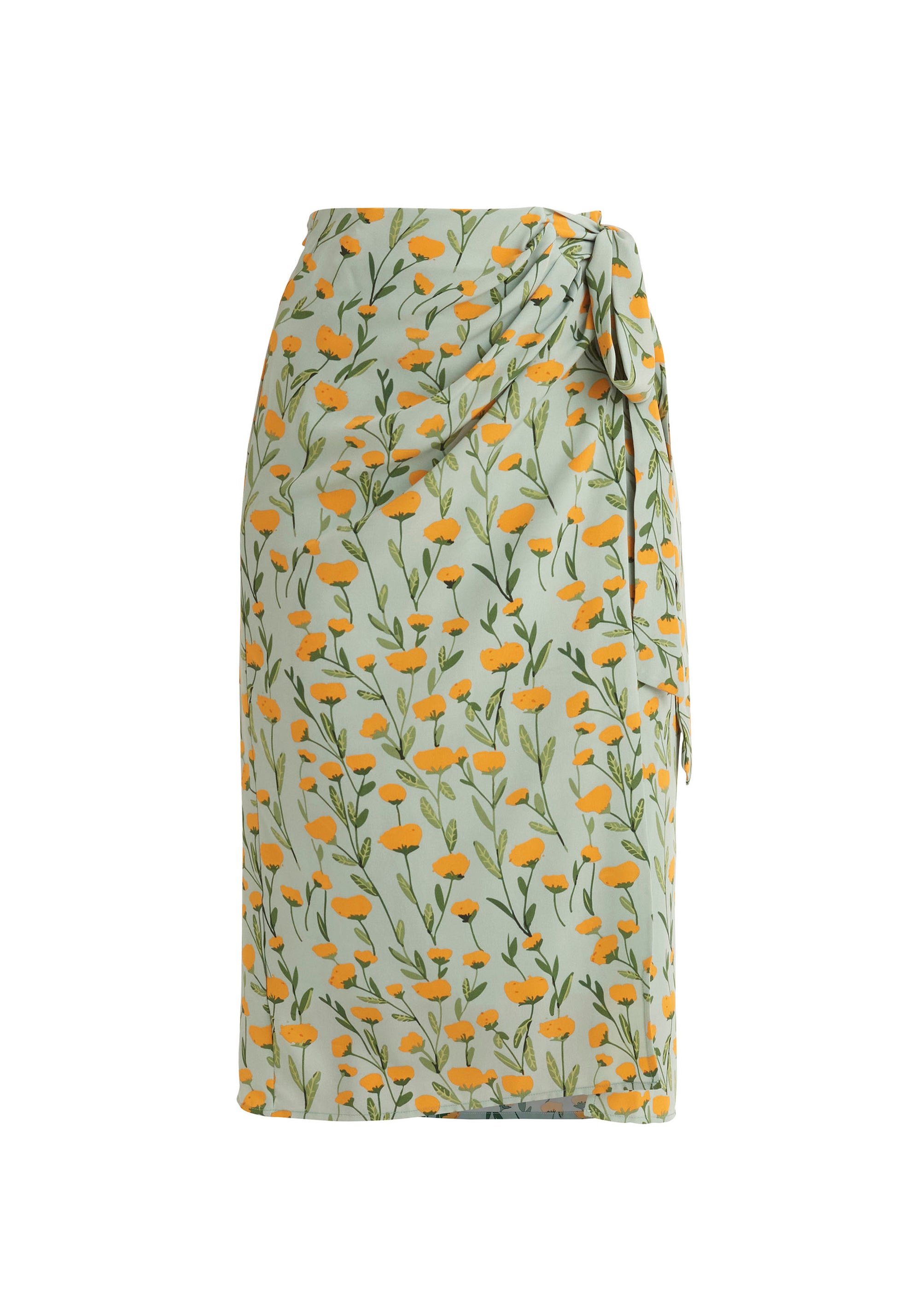 Paisie Floral Side Tie Wrap Skirt in Green Cut Out