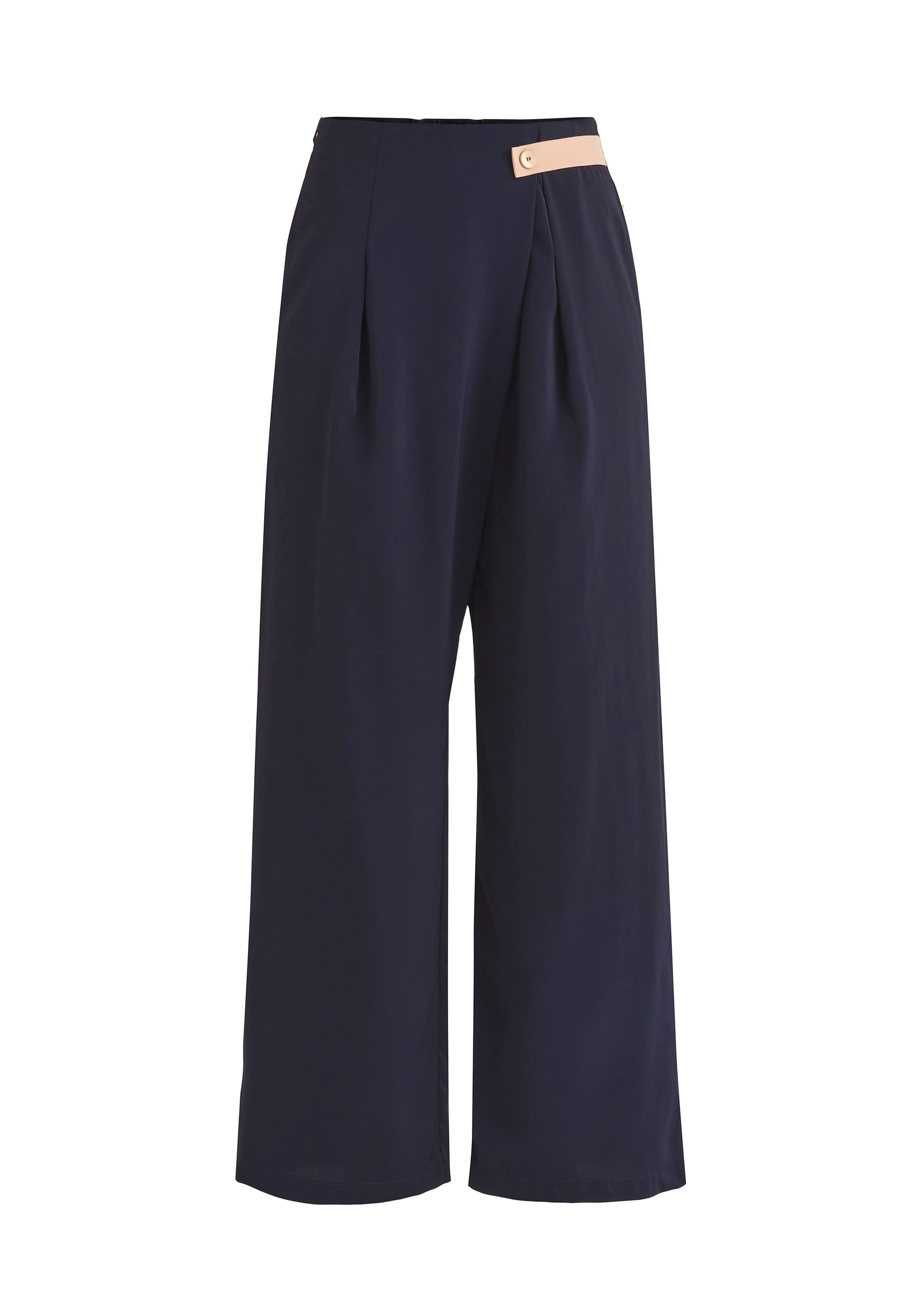 Paisie Contrasting Wide Leg Trousers in Navy Cut Out