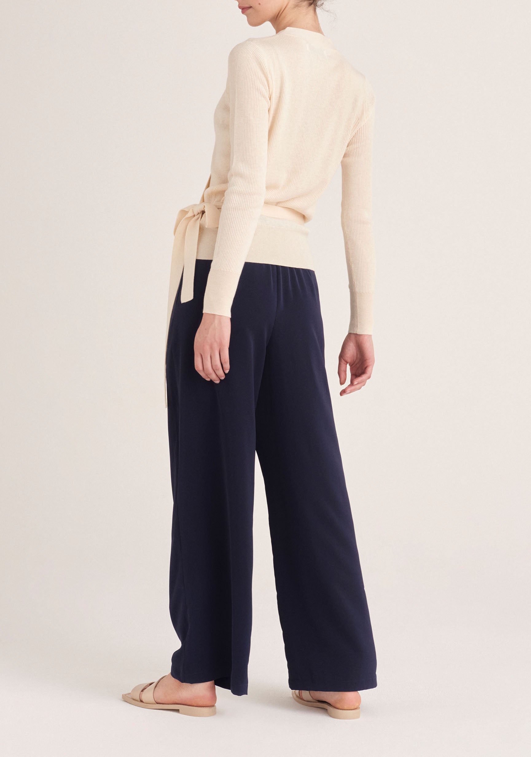 Paisie Contrasting Wide Leg Trousers in Navy Back