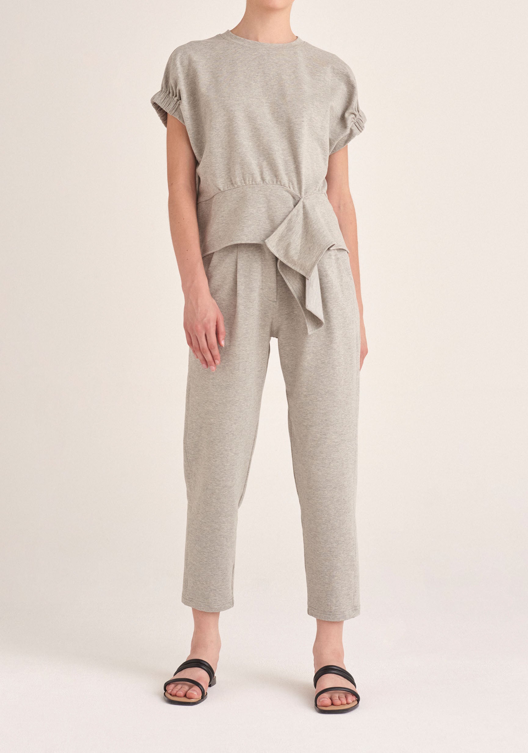 Paisie Elasticated Waist Jersey Trousers in Light Grey