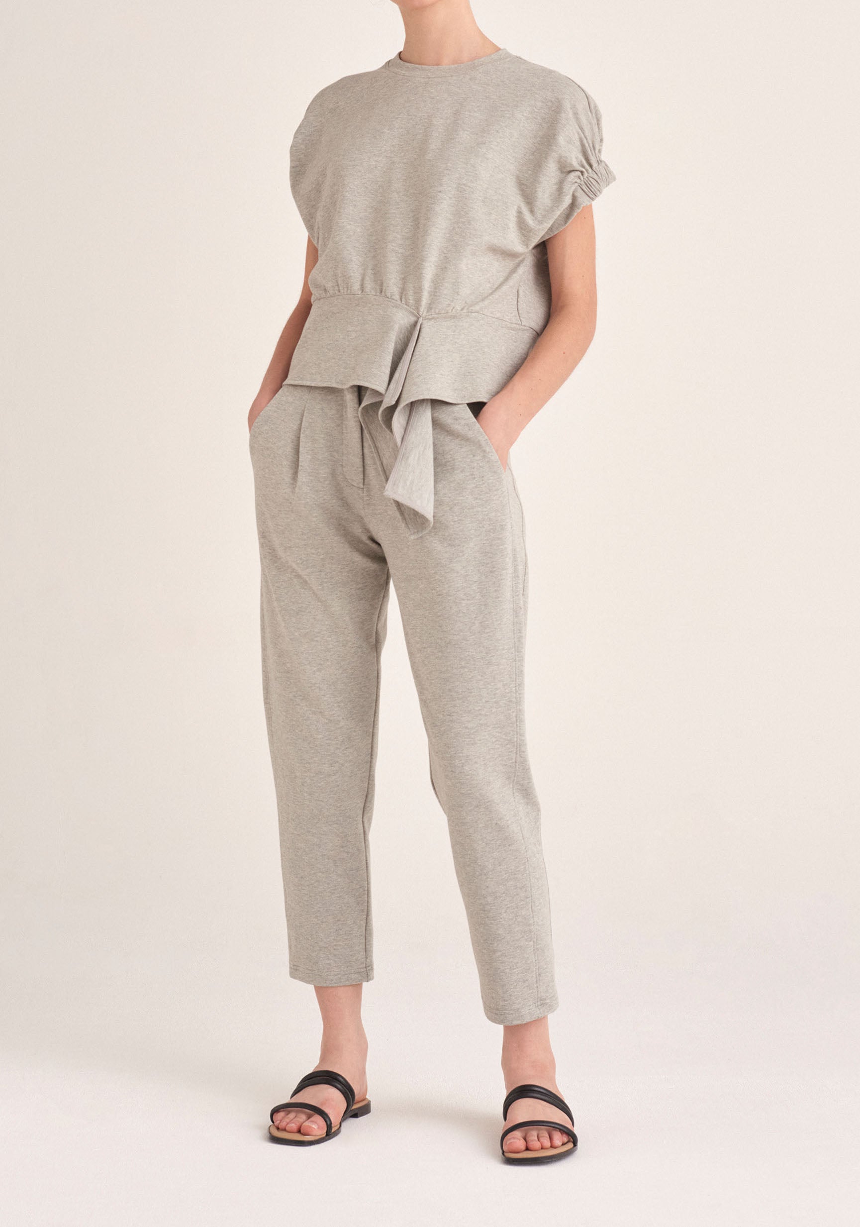 Paisie Elasticated Waist Jersey Trousers in Light Grey