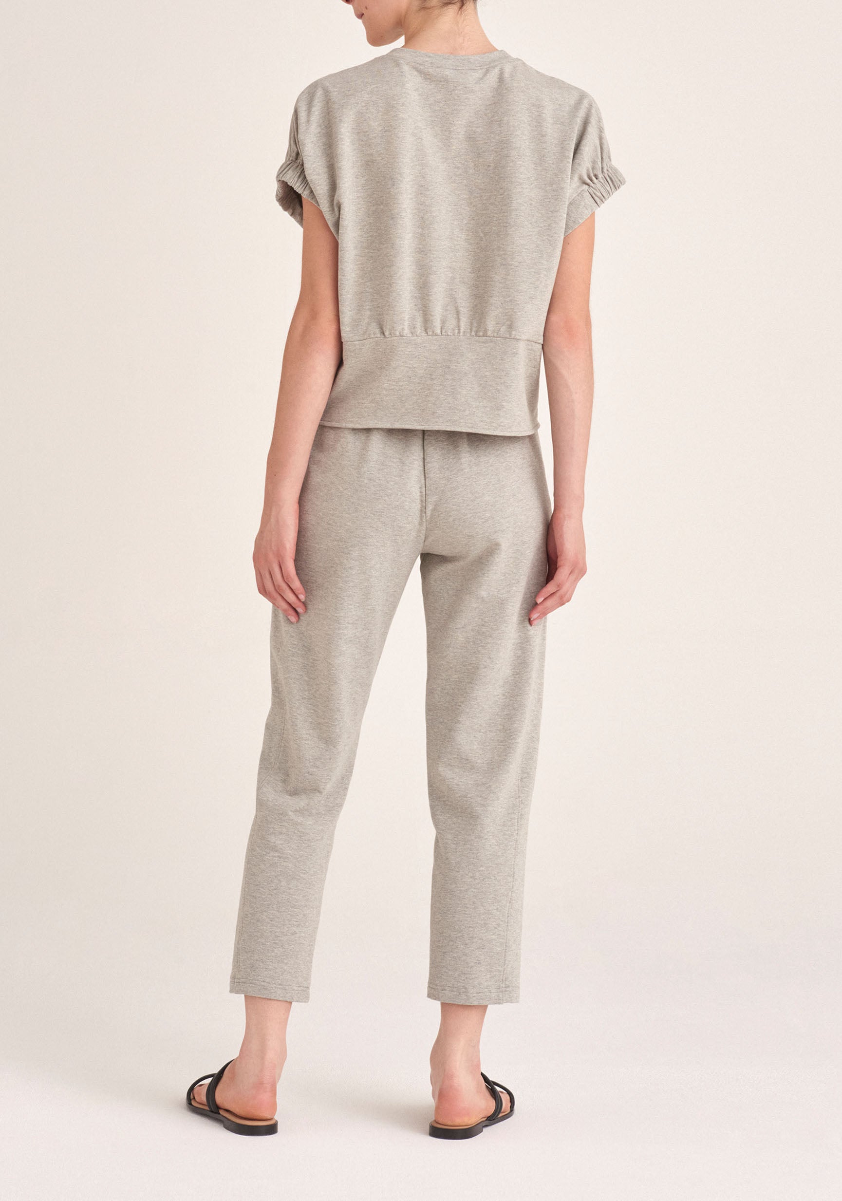 Paisie Elasticated Waist Jersey Trousers in Light Grey Back