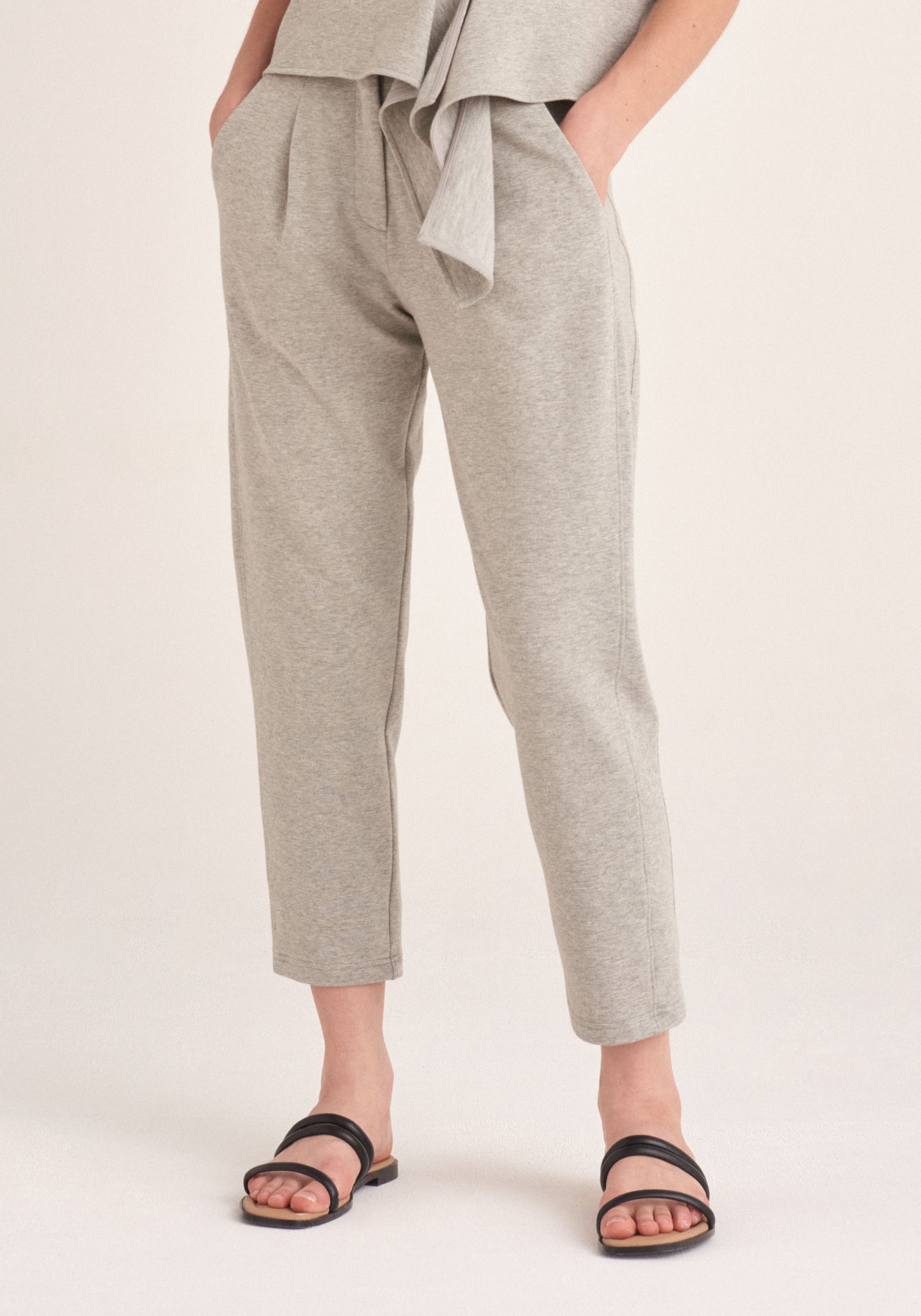 Paisie Elasticated Waist Jersey Trousers in Light Grey