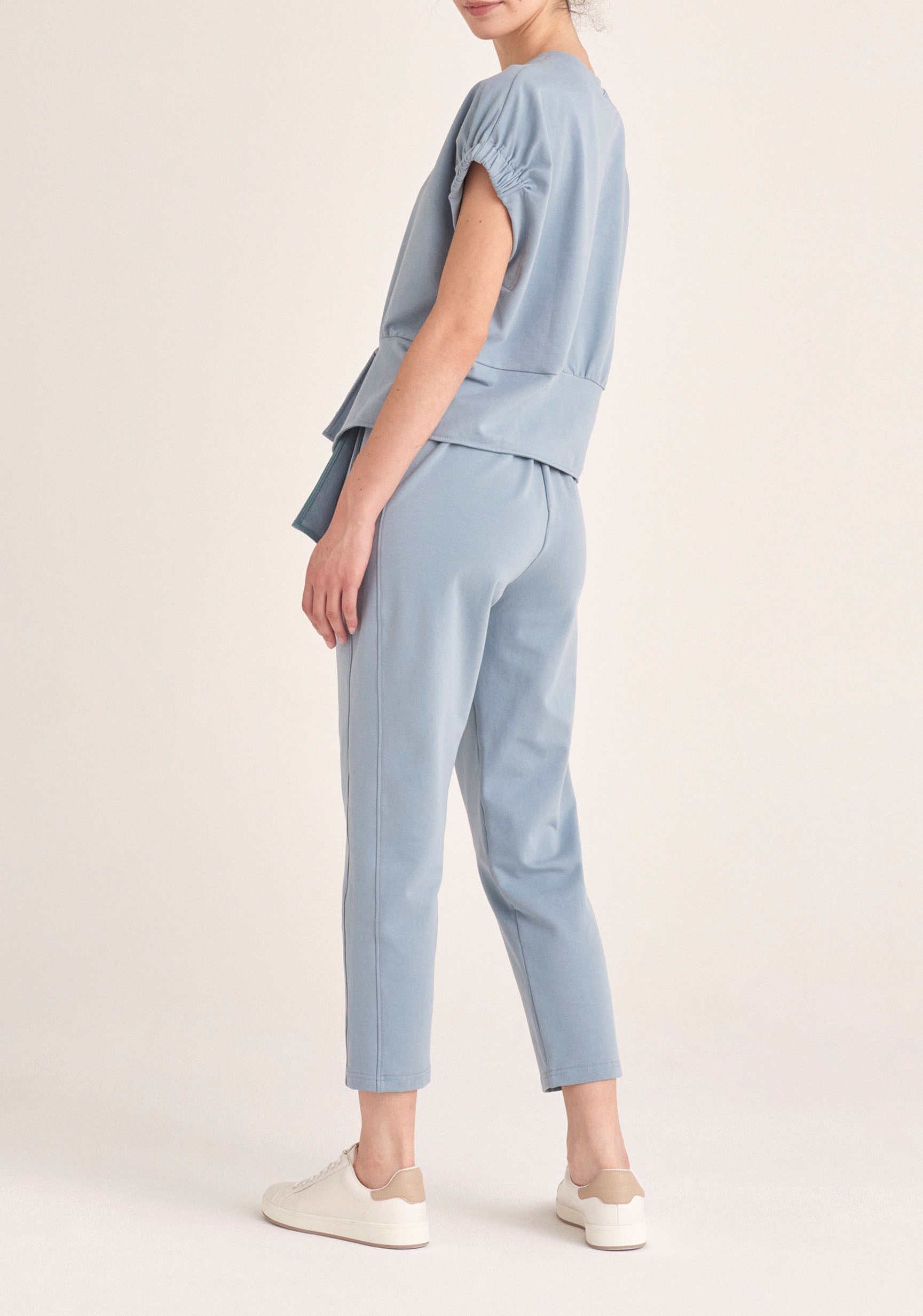 Paisie Elasticated Waist Jersey Trousers in Light Blue Back