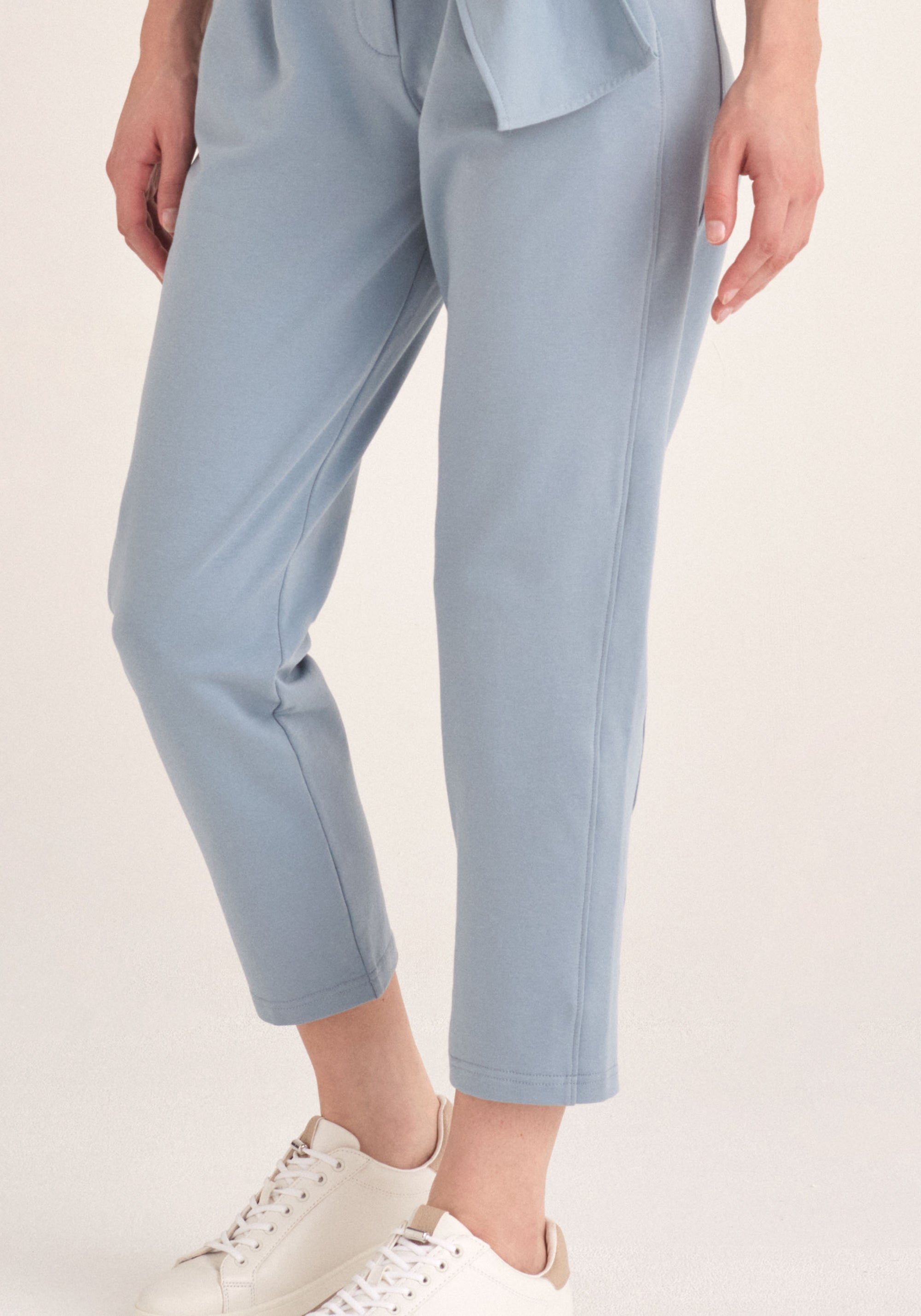 Paisie Elasticated Waist Jersey Trousers in Light Blue Close Up