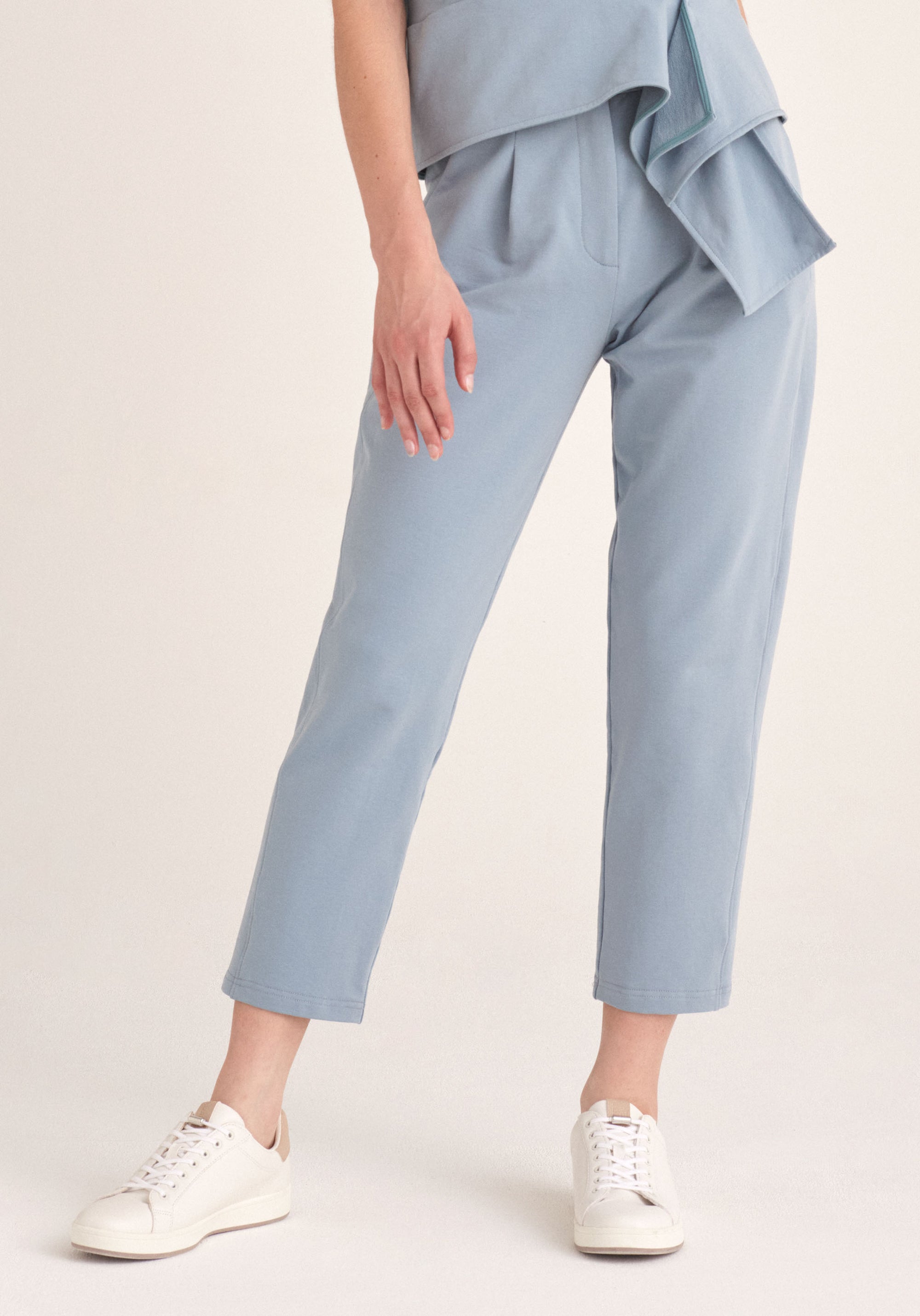 Paisie Elasticated Waist Jersey Trousers in Light Blue