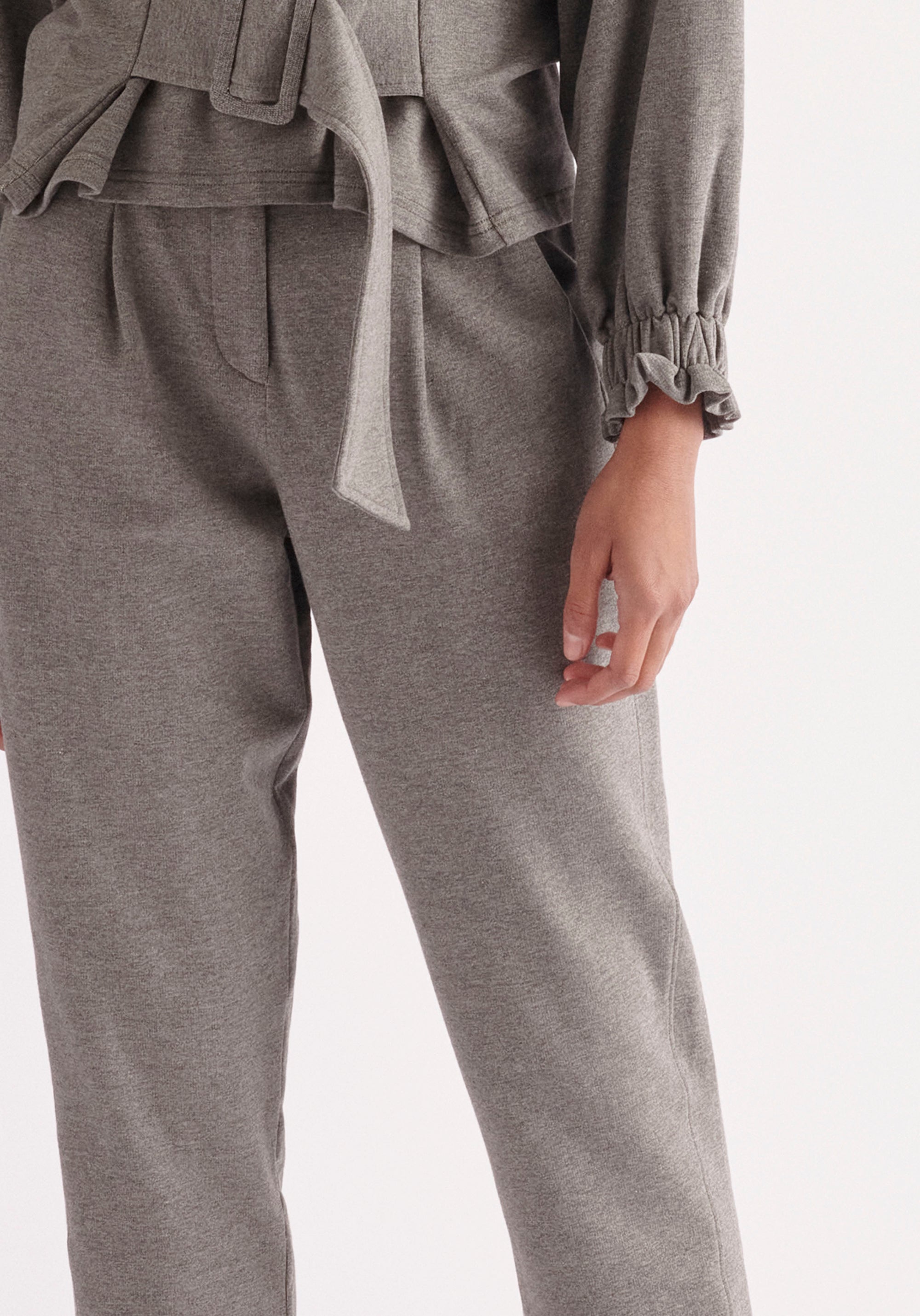 Paisie Elasticated Waist Jersey Trousers in Dark Grey Close Up