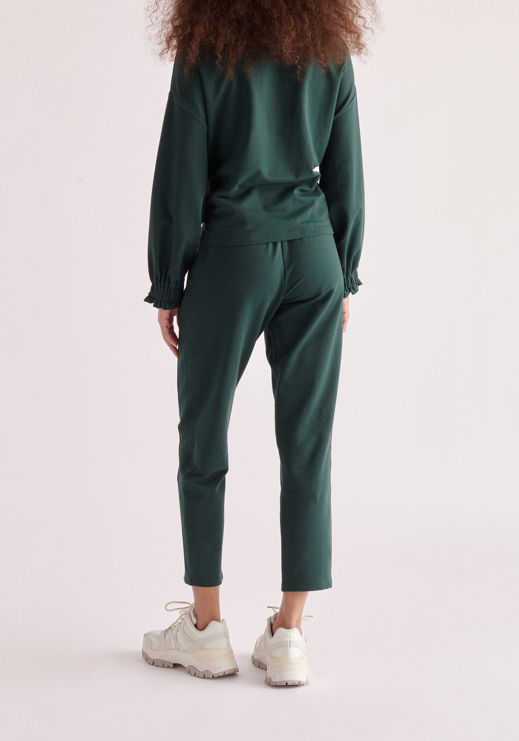 Paisie Elasticated Waist Jersey Trousers in Dark Green Back