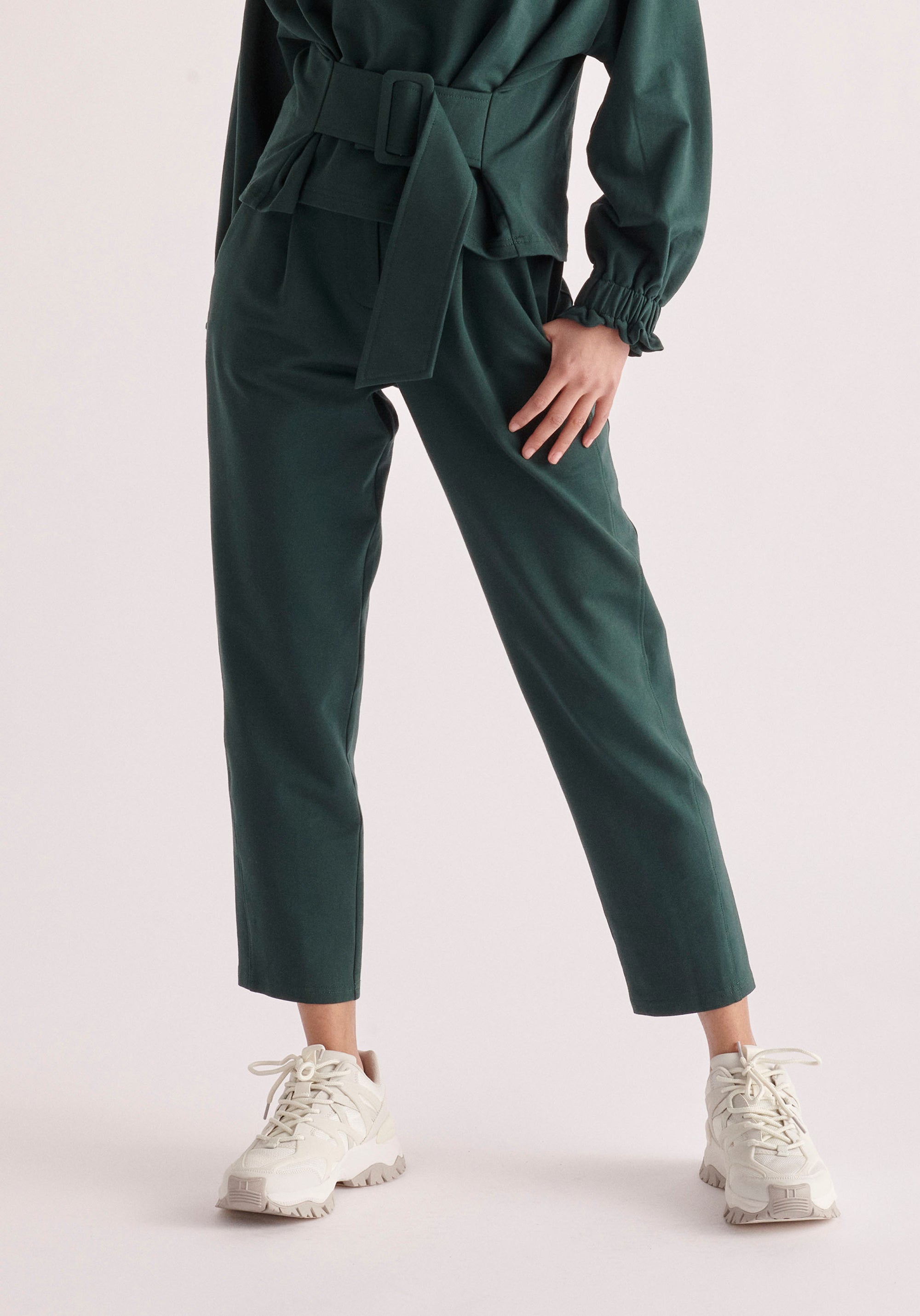 Paisie Elasticated Waist Jersey Trousers in Dark Green