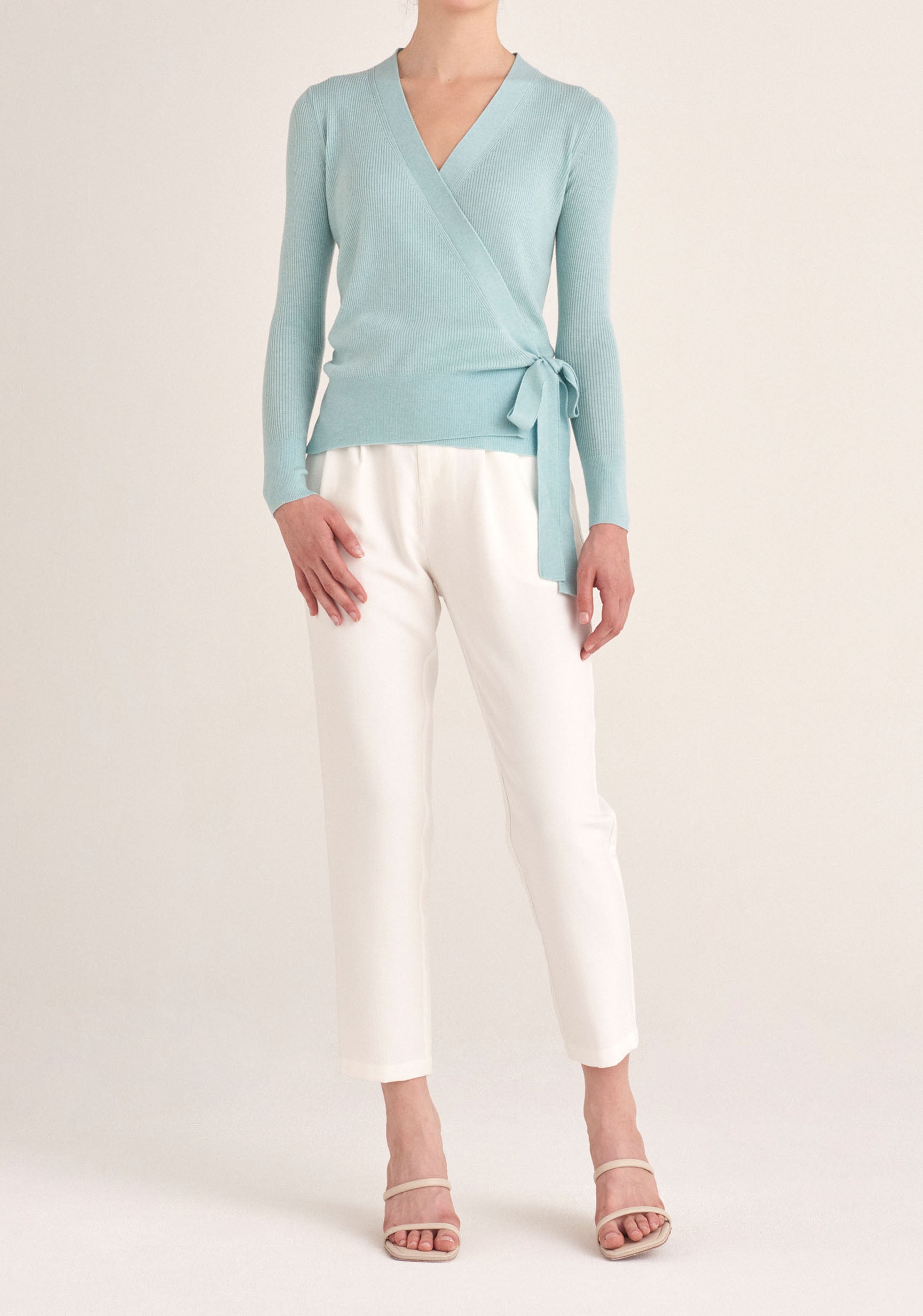 Paisie Cropped Paperbag Waist Trousers in White