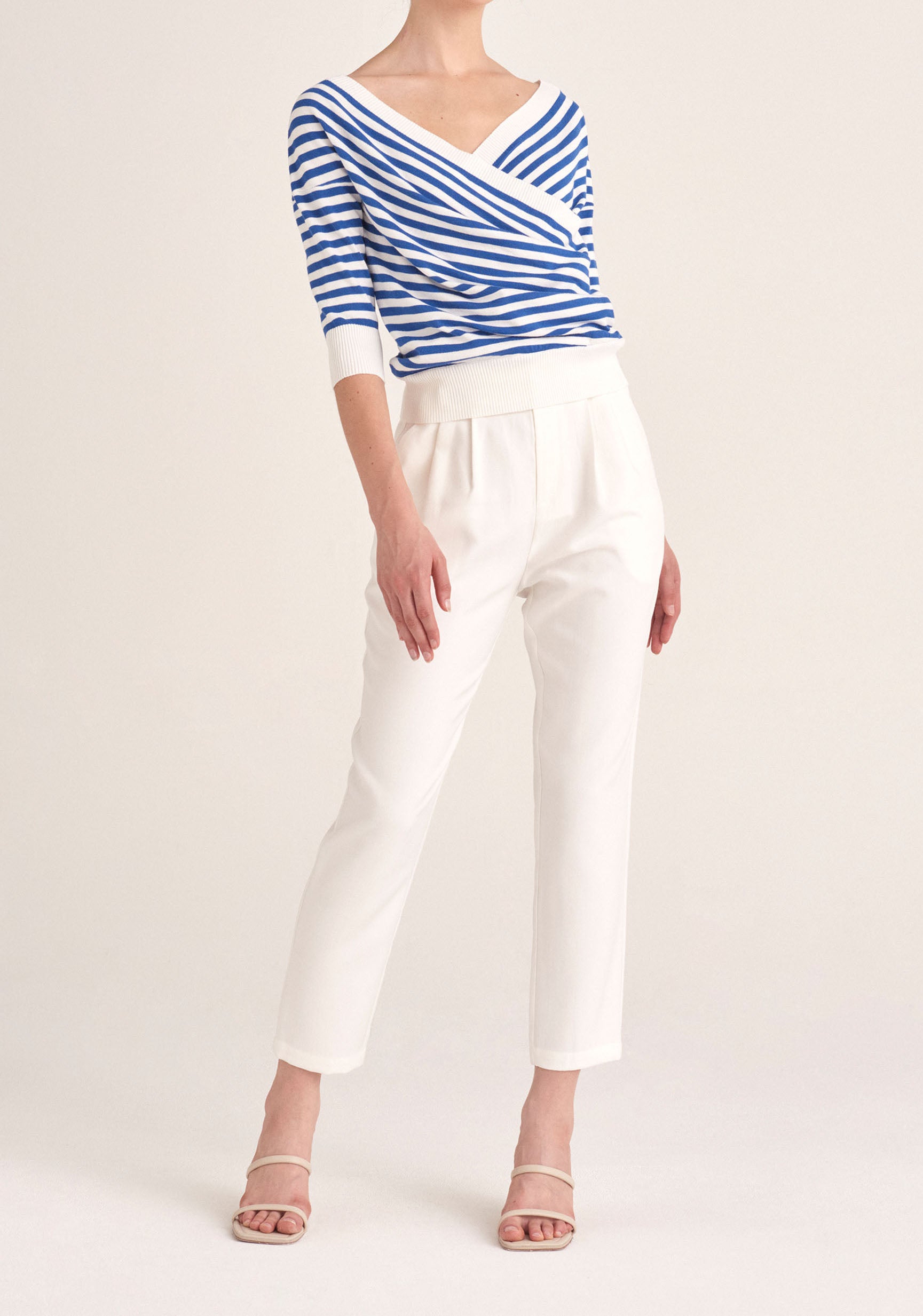 Paisie Cropped Paperbag Waist Trousers in White