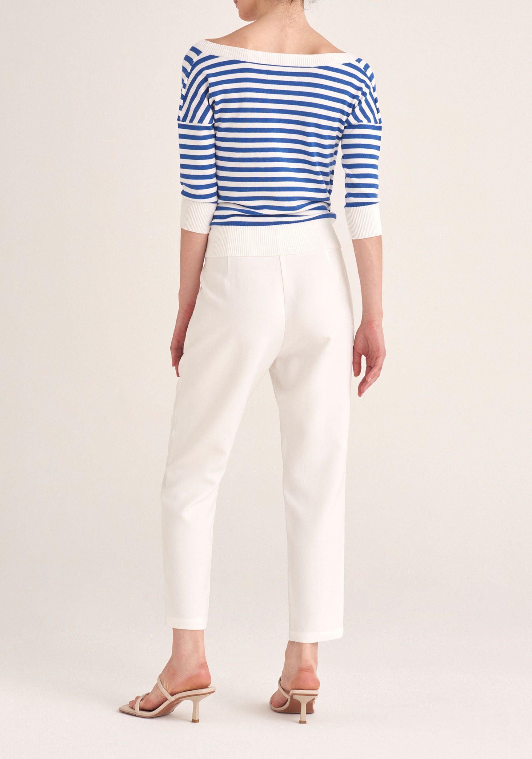 Paisie Cropped Paperbag Waist Trousers in White Back