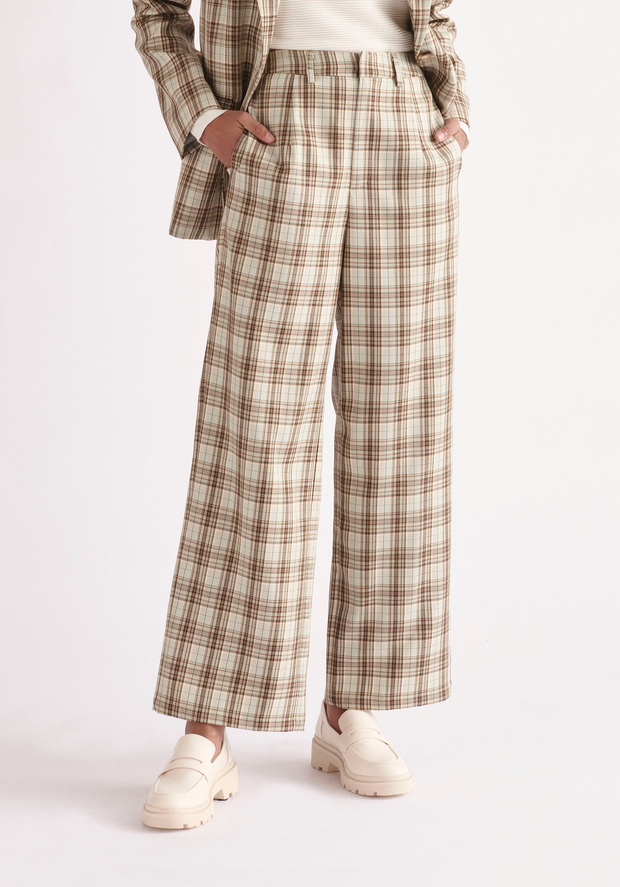 Paisie Plaid Suit Trousers in Green and Brown Tones