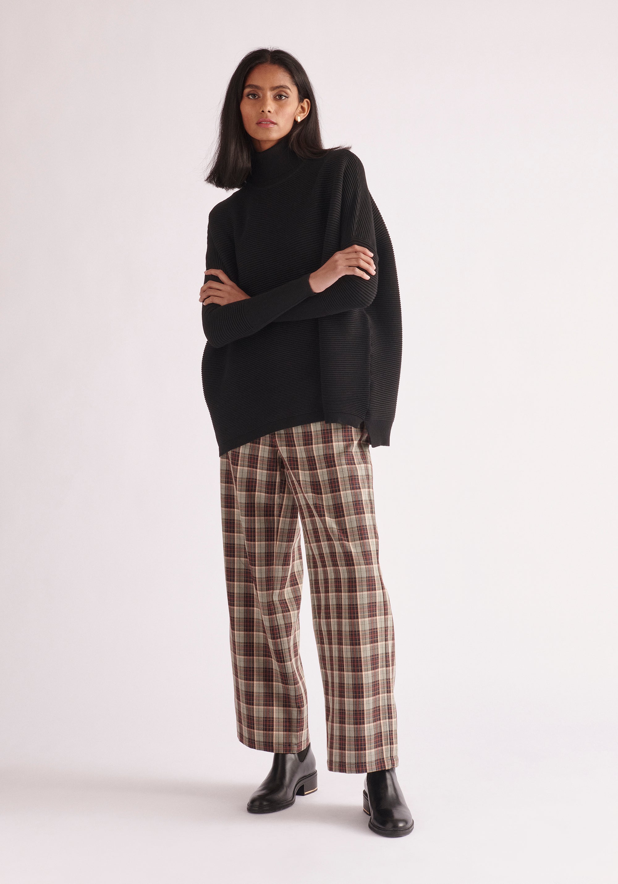 Paisie Plaid Suit Trousers in Green, Brown and Pink Tones