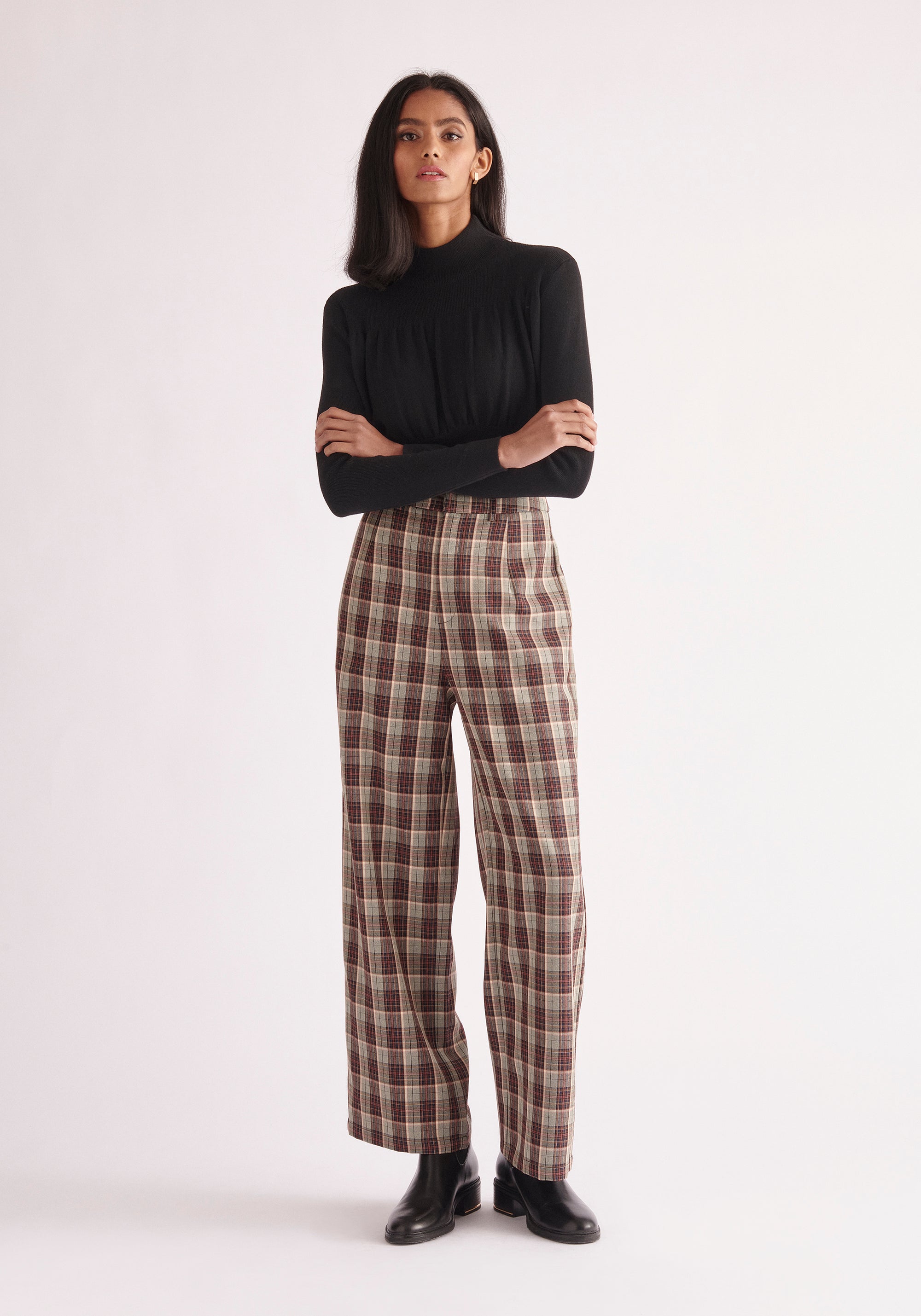 Paisie Plaid Suit Trousers in Green, Brown and Pink Tones