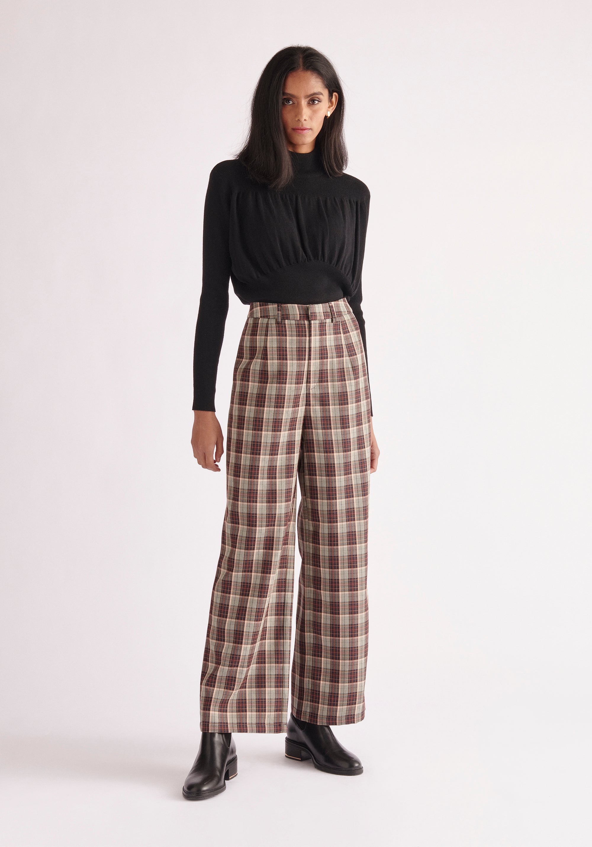 Paisie Plaid Suit Trousers in Green, Brown and Pink Tones