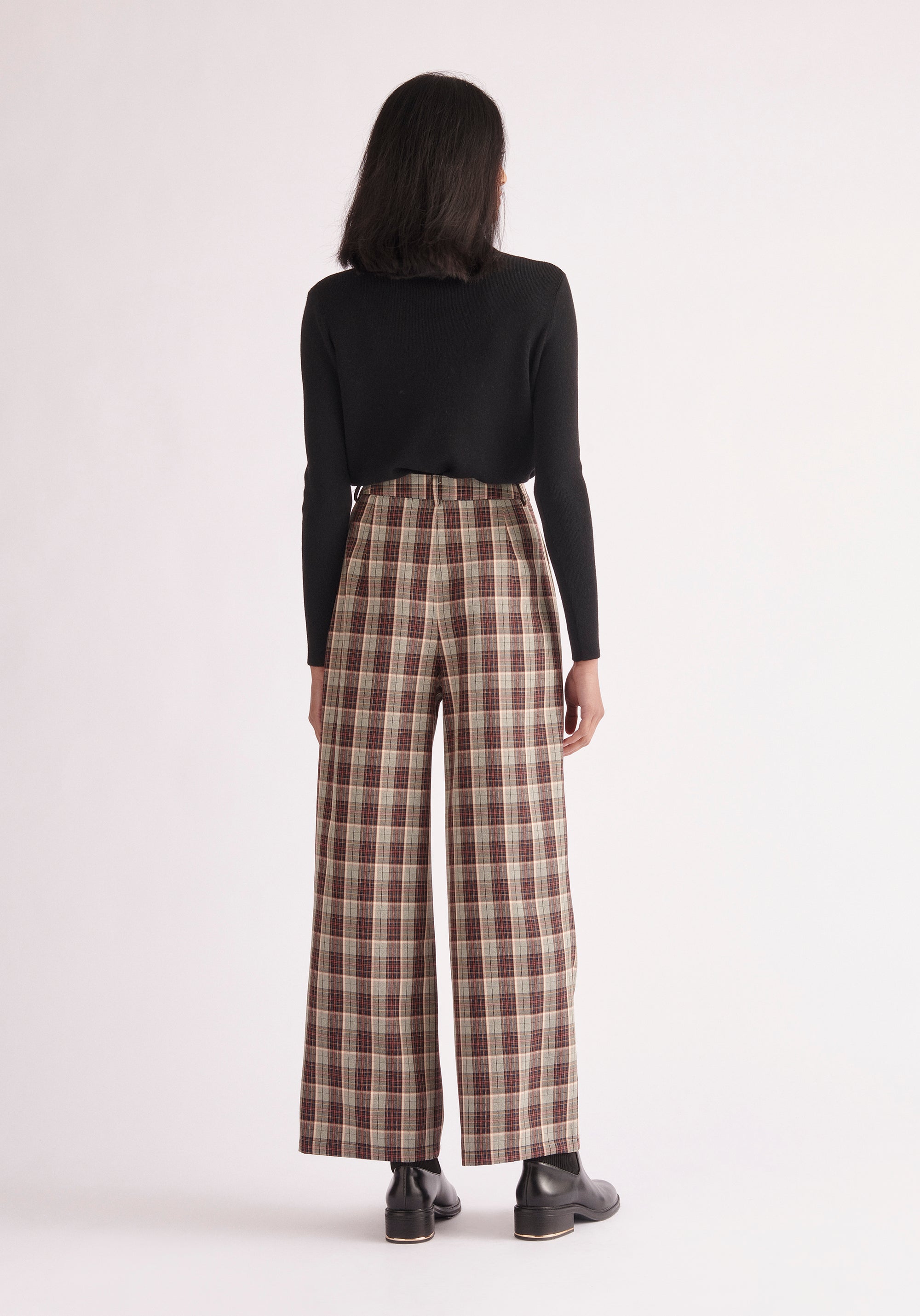 Paisie Plaid Suit Trousers in Green, Brown and Pink Tones Back