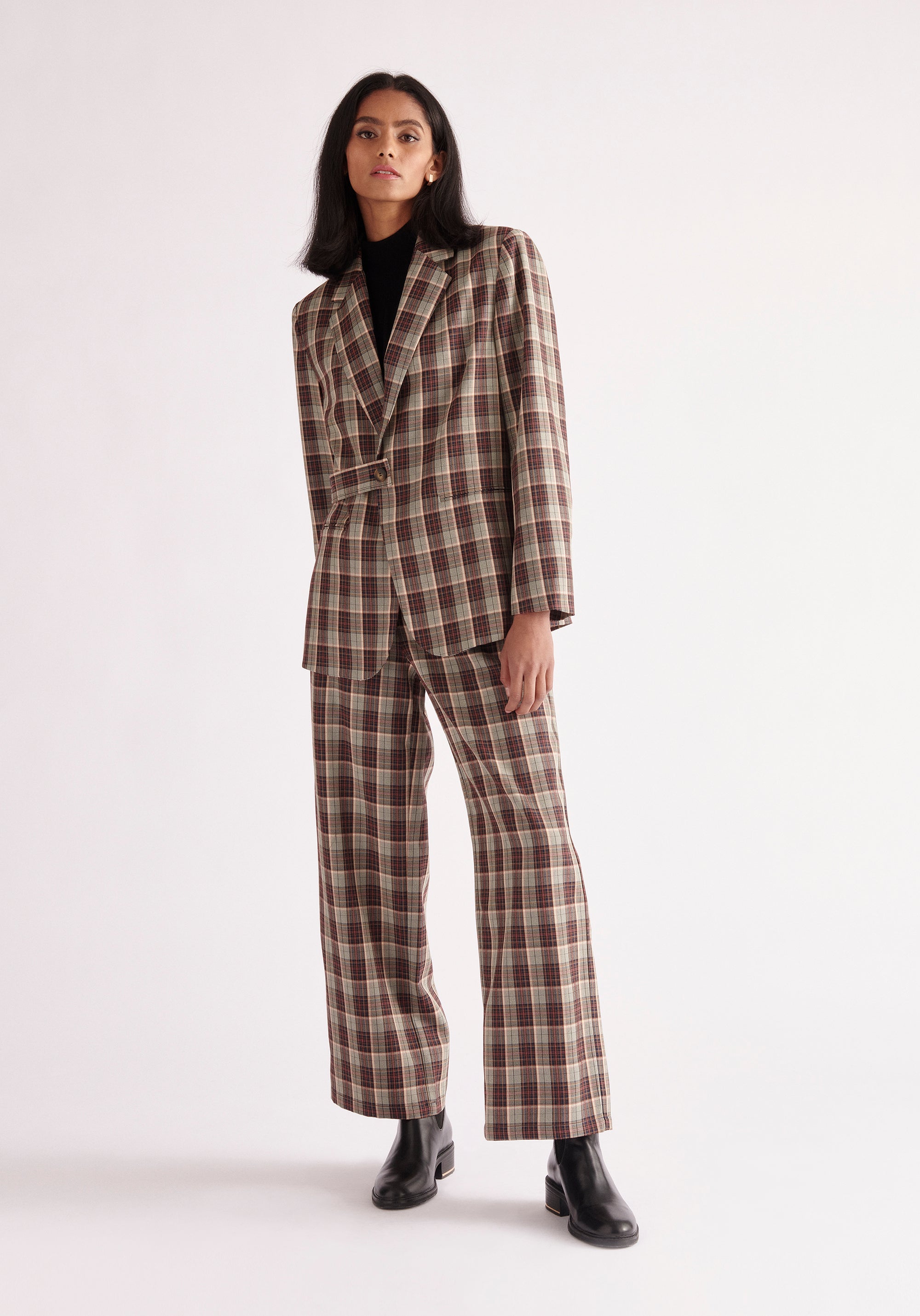 Paisie Plaid Suit Trousers in Green, Brown and Pink Tones