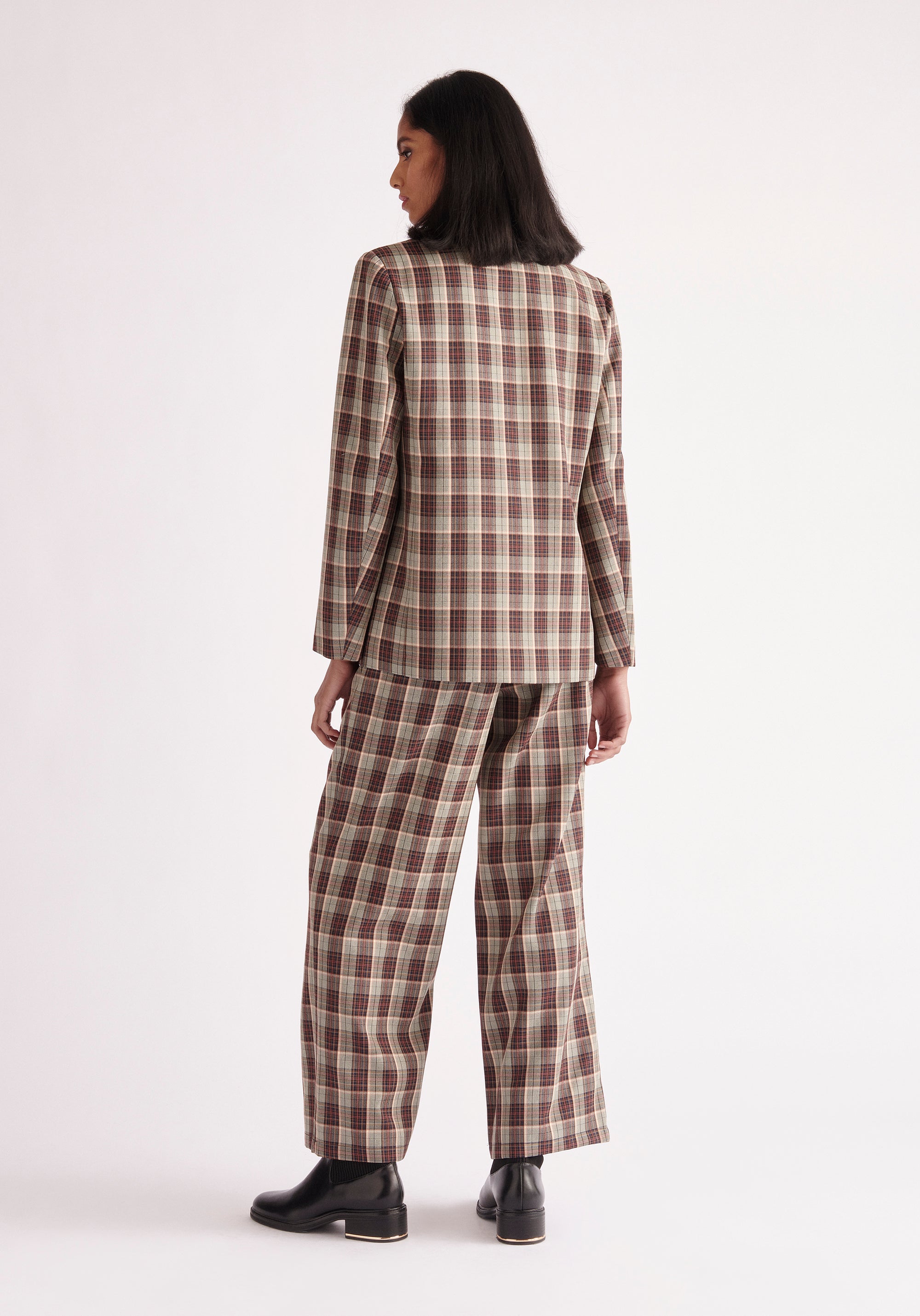 Paisie Plaid Suit Trousers in Green, Brown and Pink Tones Back