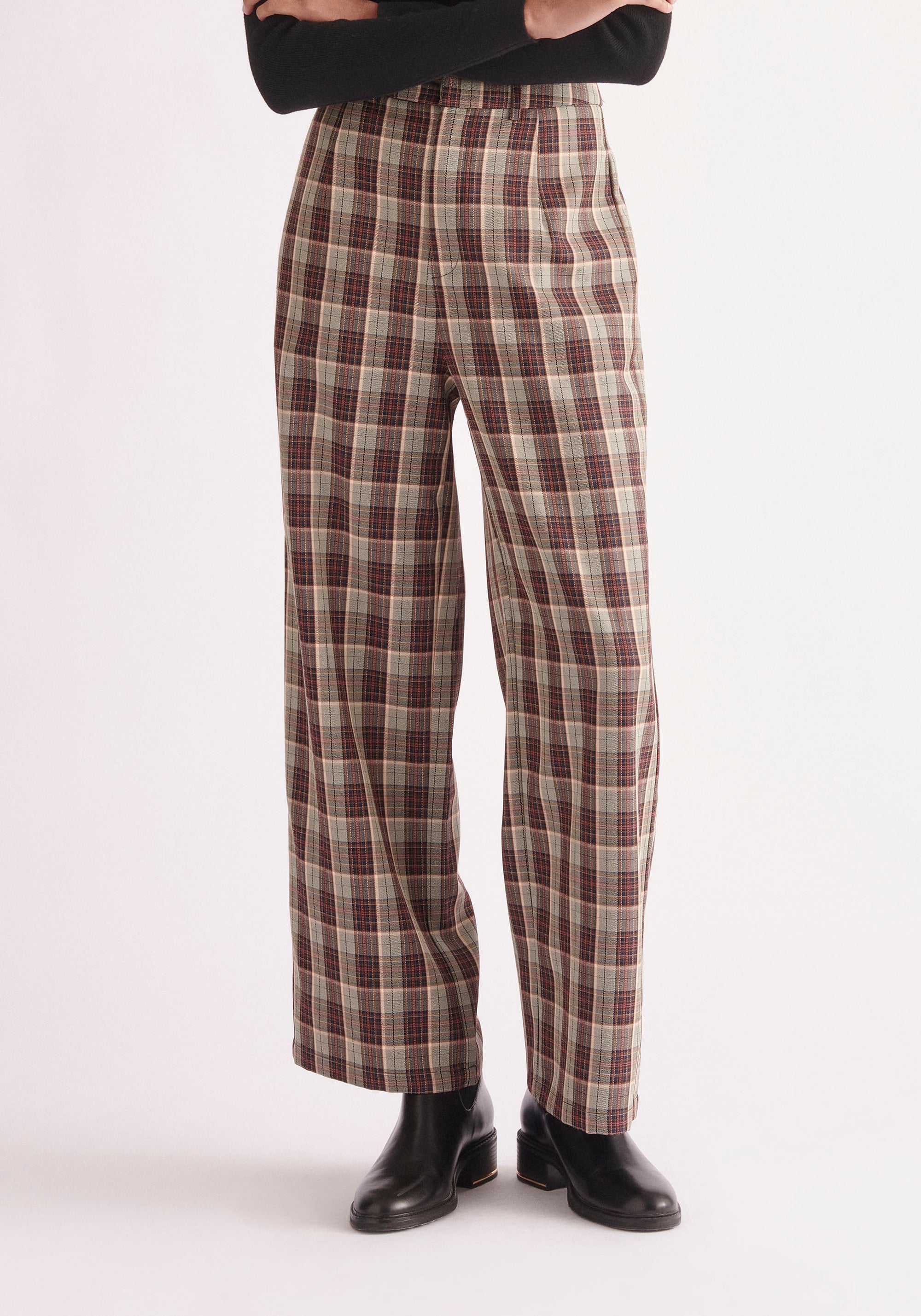 Paisie Plaid Suit Trousers in Green, Brown and Pink Tones