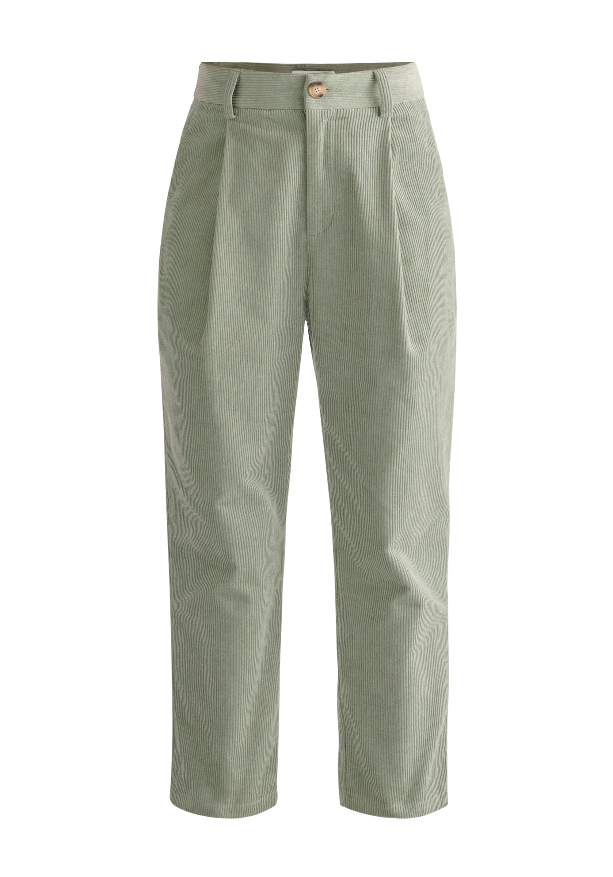 Paisie Pleated Corduroy Trousers in Mint Green Cut Out