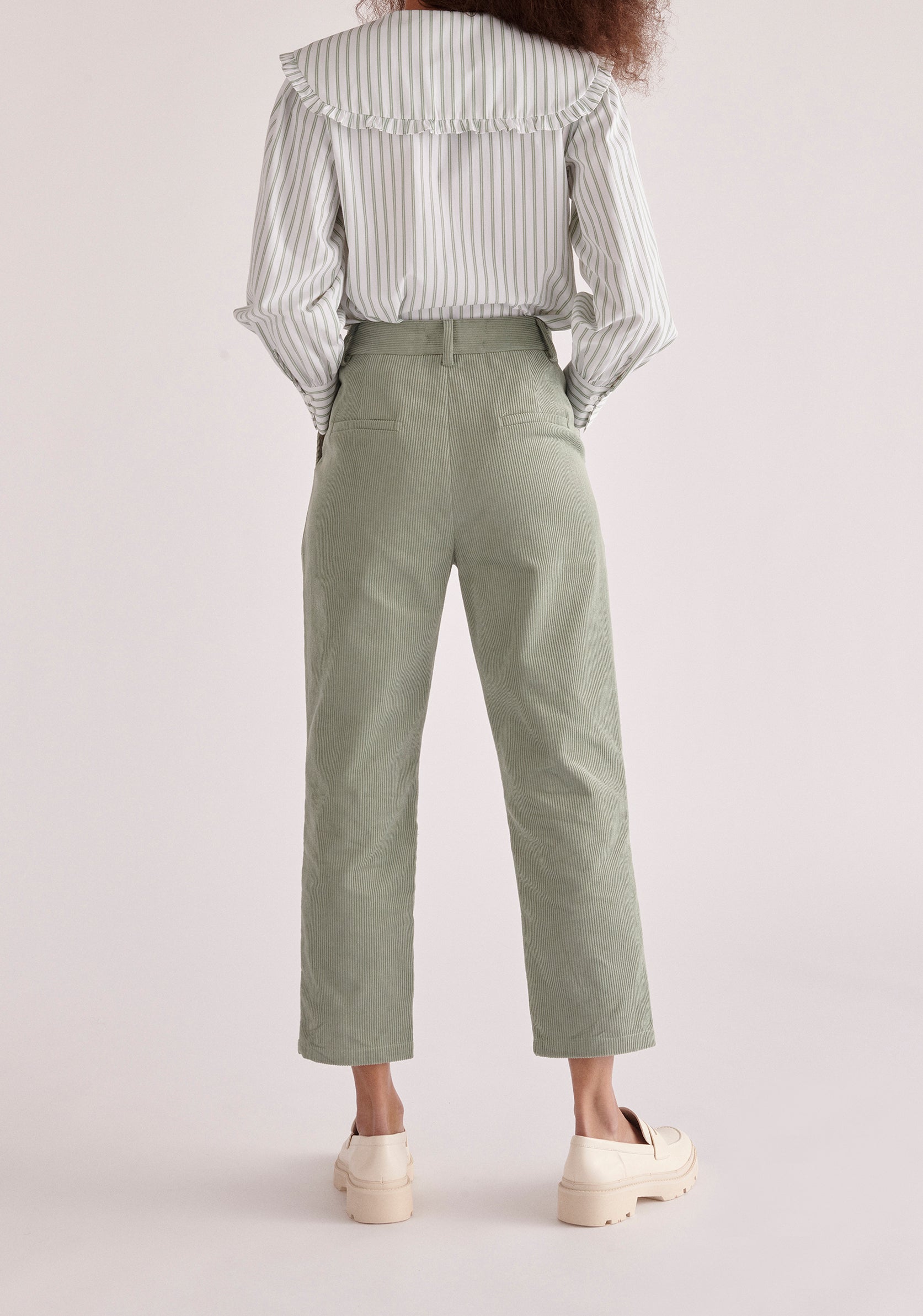 Paisie Pleated Corduroy Trousers in Mint Green Back