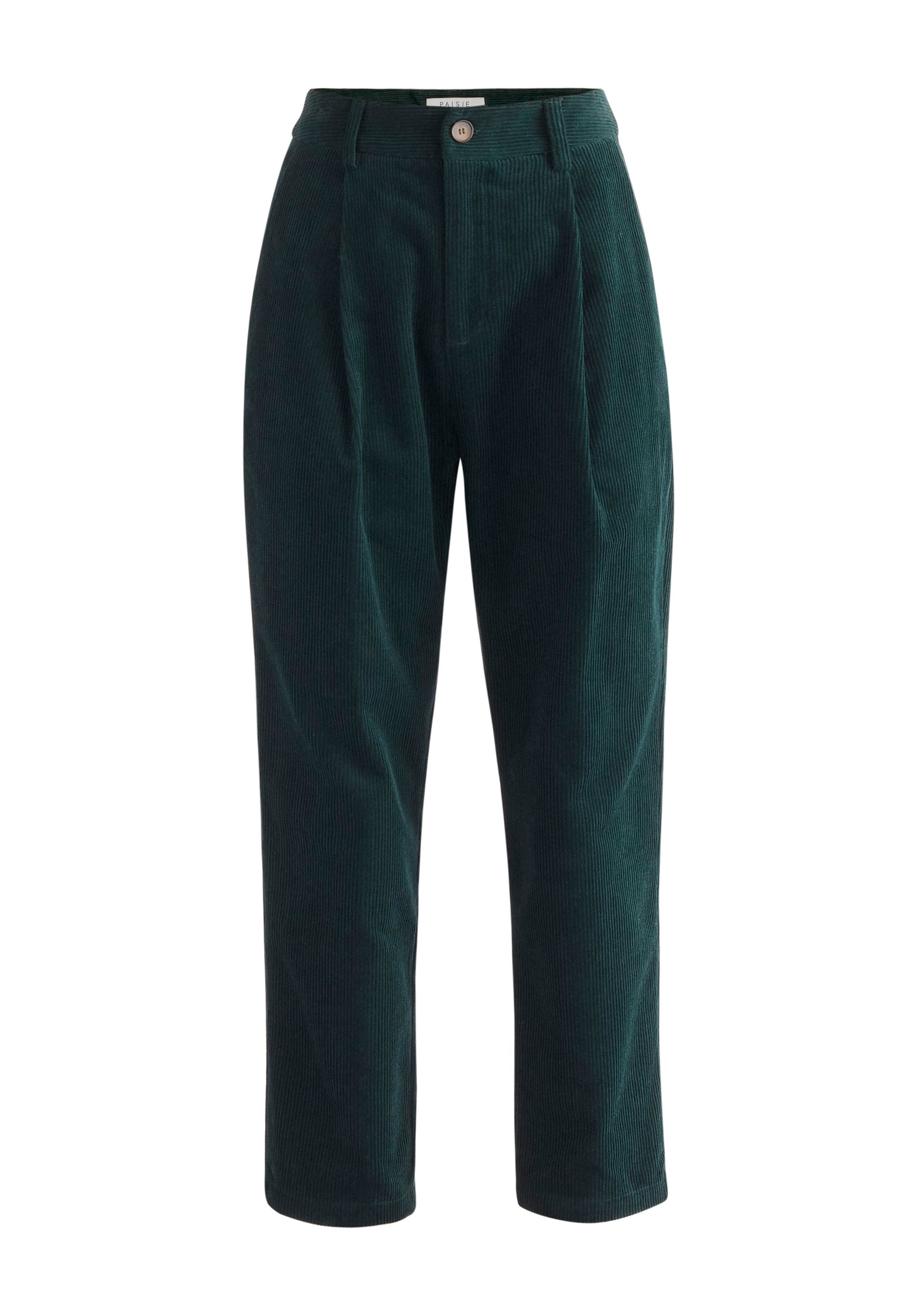 Paisie Pleated Corduroy Trousers in Dark Green Cut Out