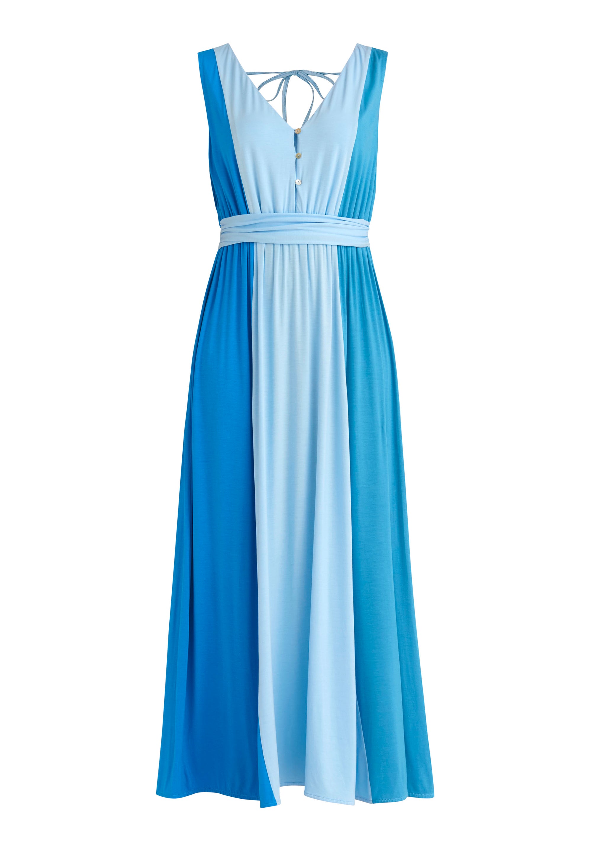 Paisie Tri-Colour V-Neck Maxi Dress in Blue Cut Out