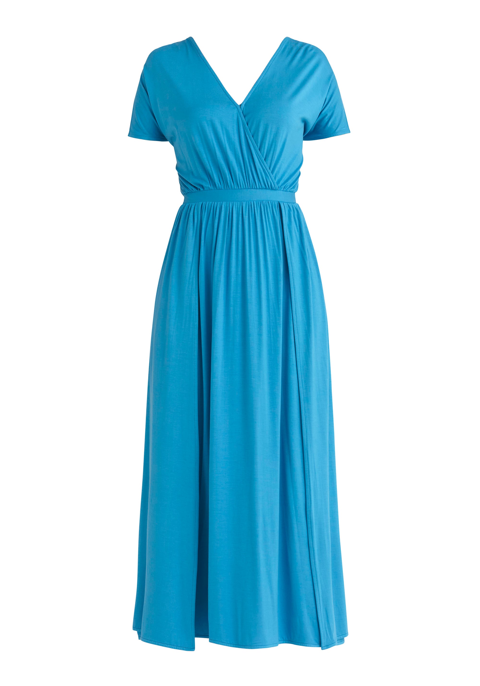 Paisie Maxi Jersey Dress with Ruched Back in Blue Cut Out