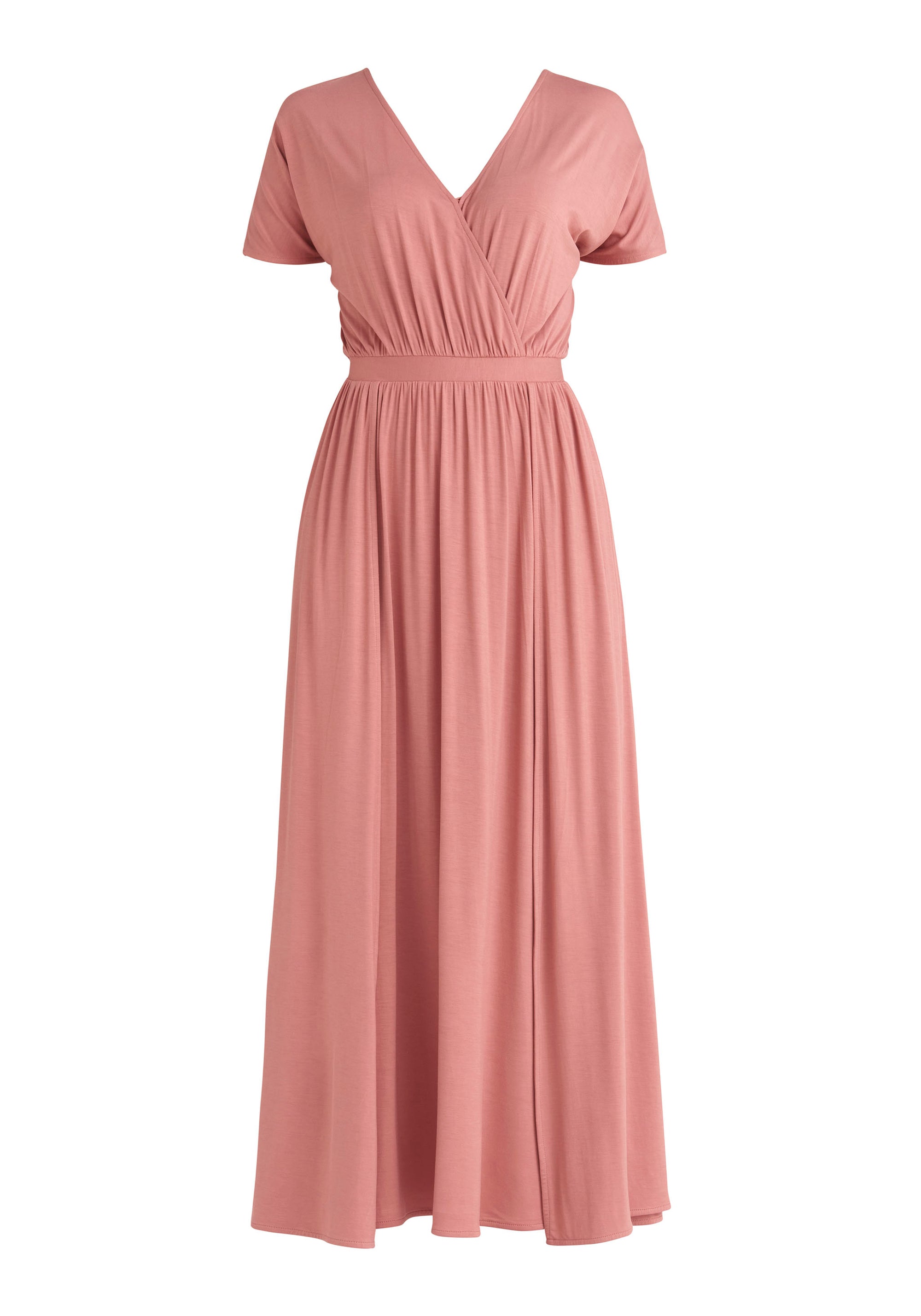 Paisie Maxi Jersey Dress with Ruched Back in Pink Cut Out