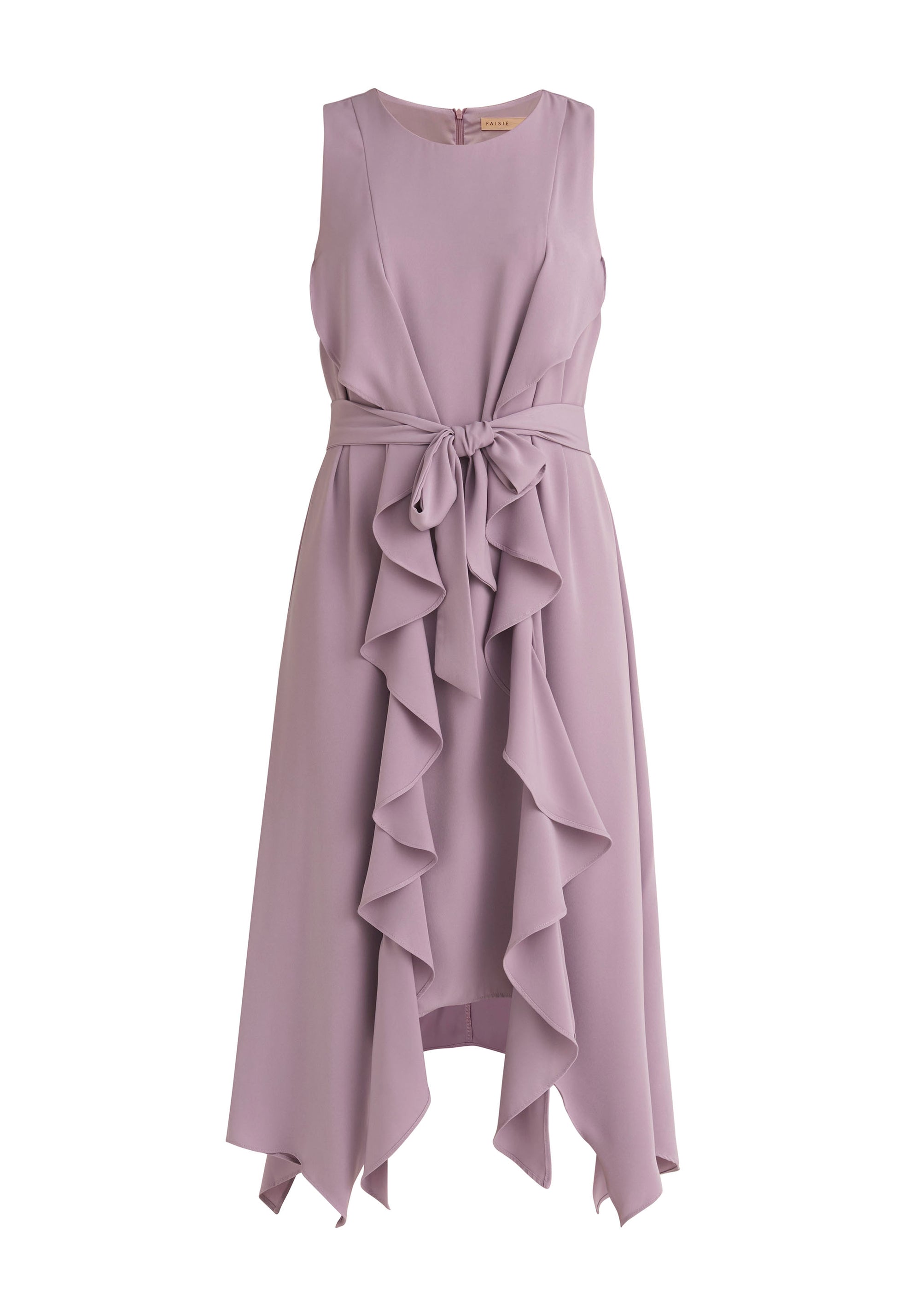 Paisie Sleeveless Frilled Belted Dress in Lilac Cut Out